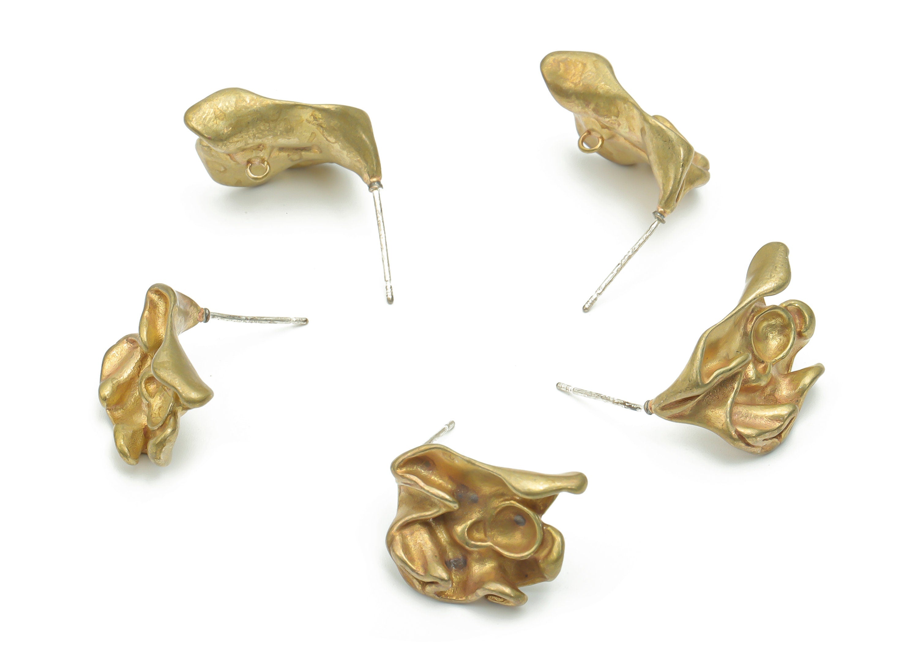 Brass Irregular Earring Stud - Raw Brass Leaf Earring Post - Silver Plated Brass Stud - Jewelry Supplies - 19.06x15.28x4.66mm - PP5107 - DOMEDBAZAAR