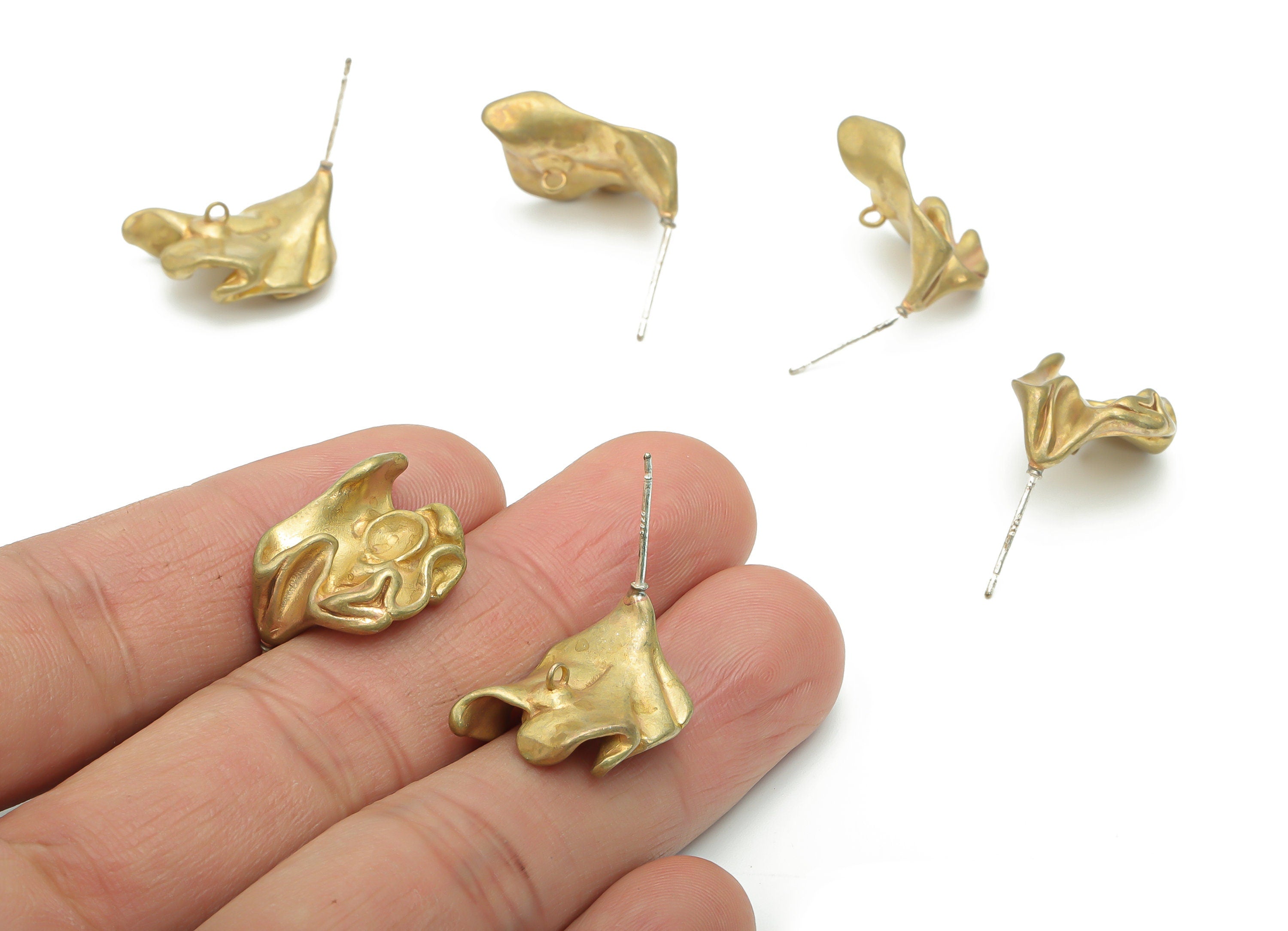 Brass Irregular Earring Stud - Raw Brass Leaf Earring Post - Silver Plated Brass Stud - Jewelry Supplies - 19.06x15.28x4.66mm - PP5107 - DOMEDBAZAAR