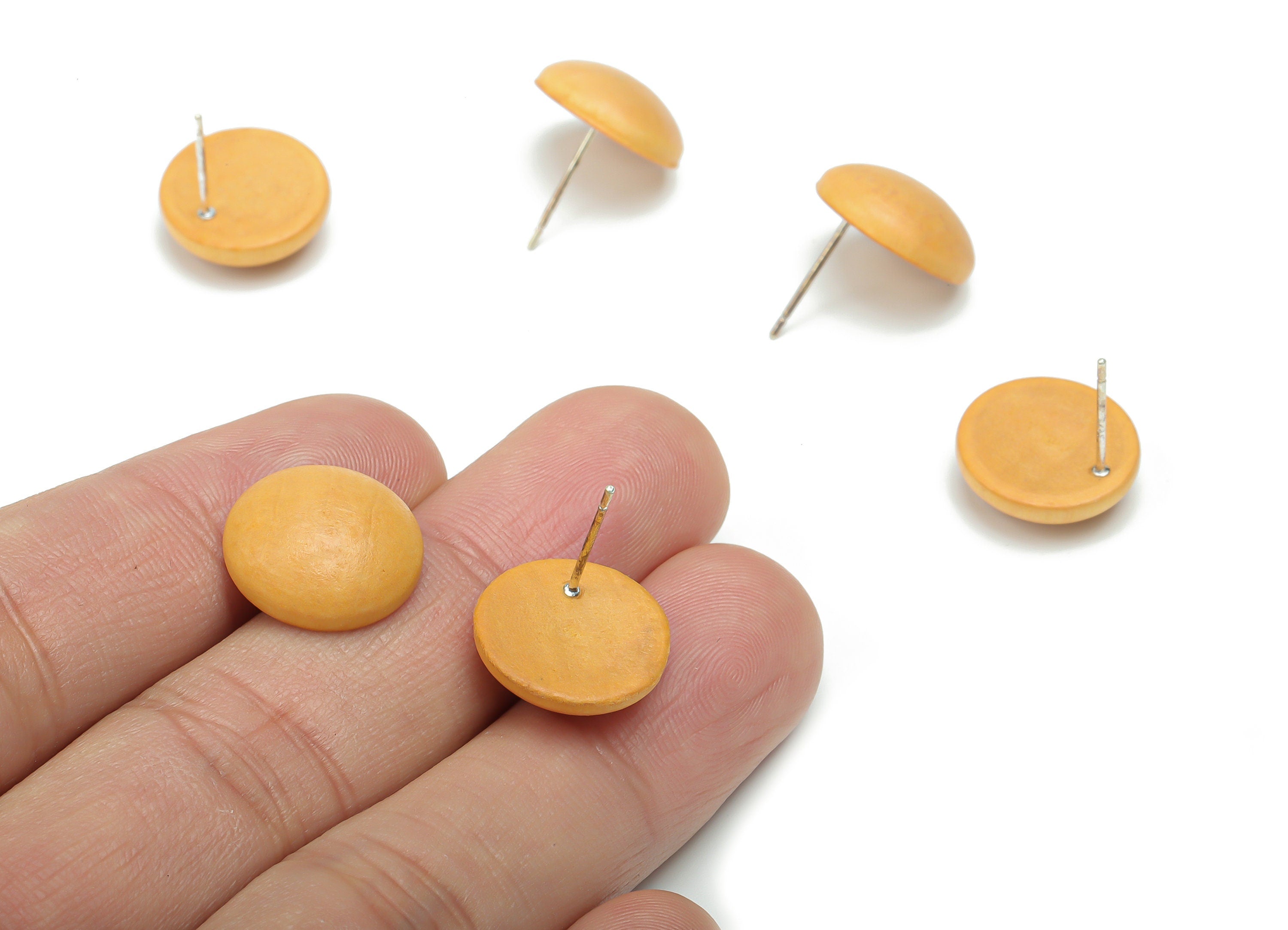 Poplar Plywood Round Earring Stud - Poplar Plywood Circle Post - Silver Plated Brass Stud - Jewelry Supplies - 14.52x14.52x5.2mm - BB1163C - DOMEDBAZAAR