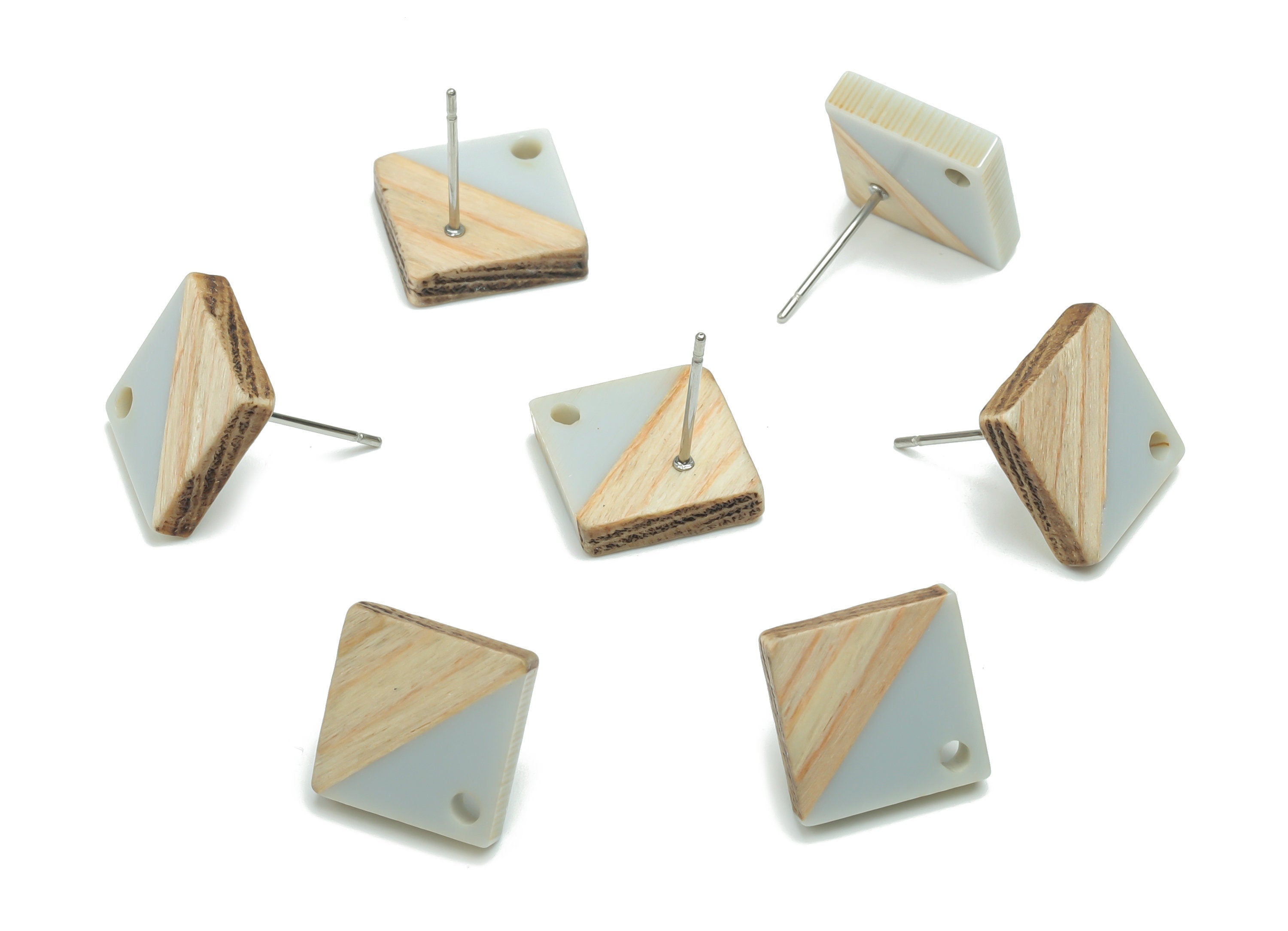 Natural Wood Square Earring Stud - Resin Square Post - 316 Surgical Stainless Steel - Jewelry Making Supplies - 11.96x11.88x3.52mm - BB1164G - DOMEDBAZAAR