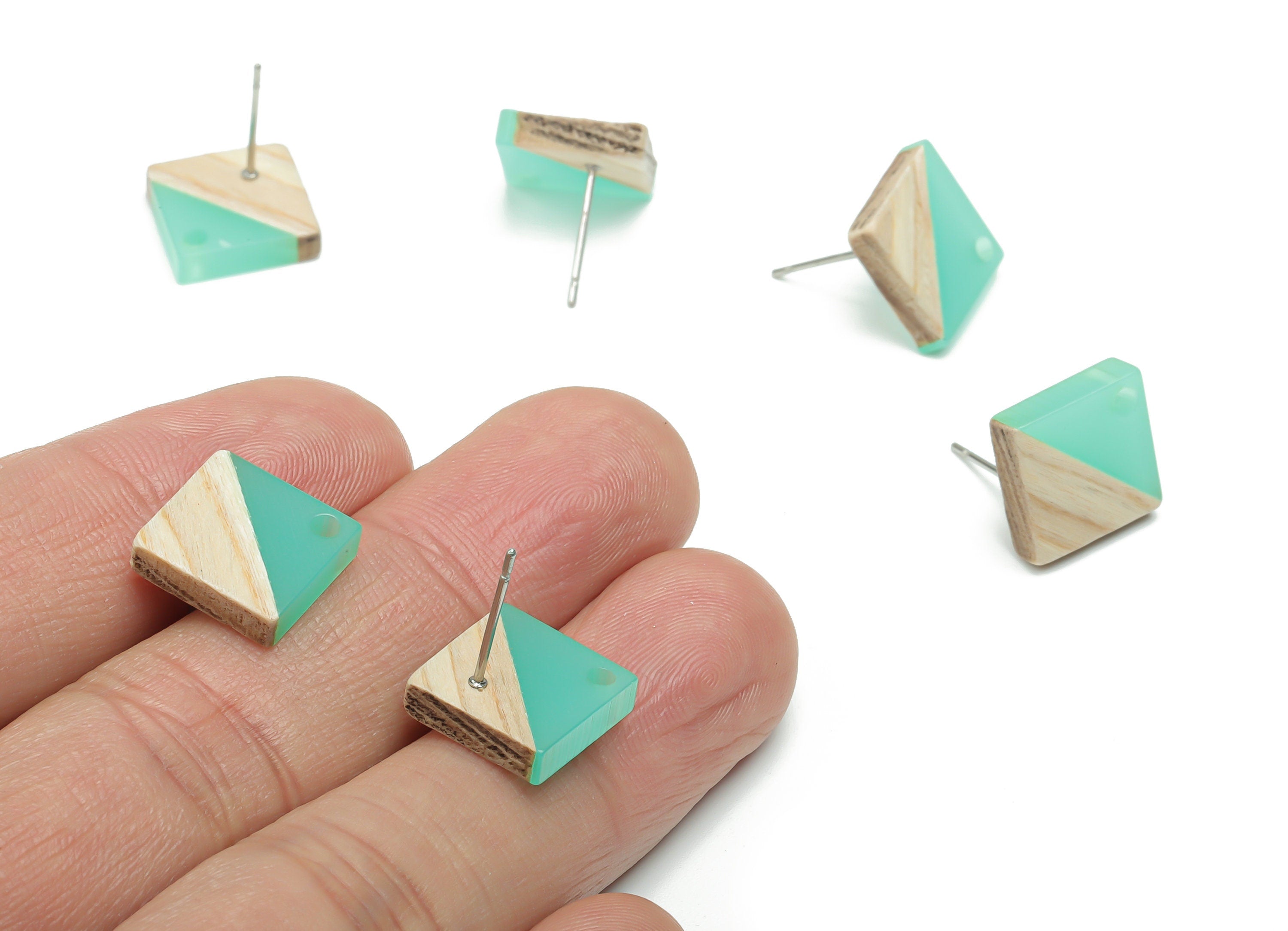 Natural Wood Square Earring Stud - Resin Square Post - 316 Surgical Stainless Steel - Jewelry Making Supplies - 11.96x11.88x3.52mm - BB1164C - DOMEDBAZAAR