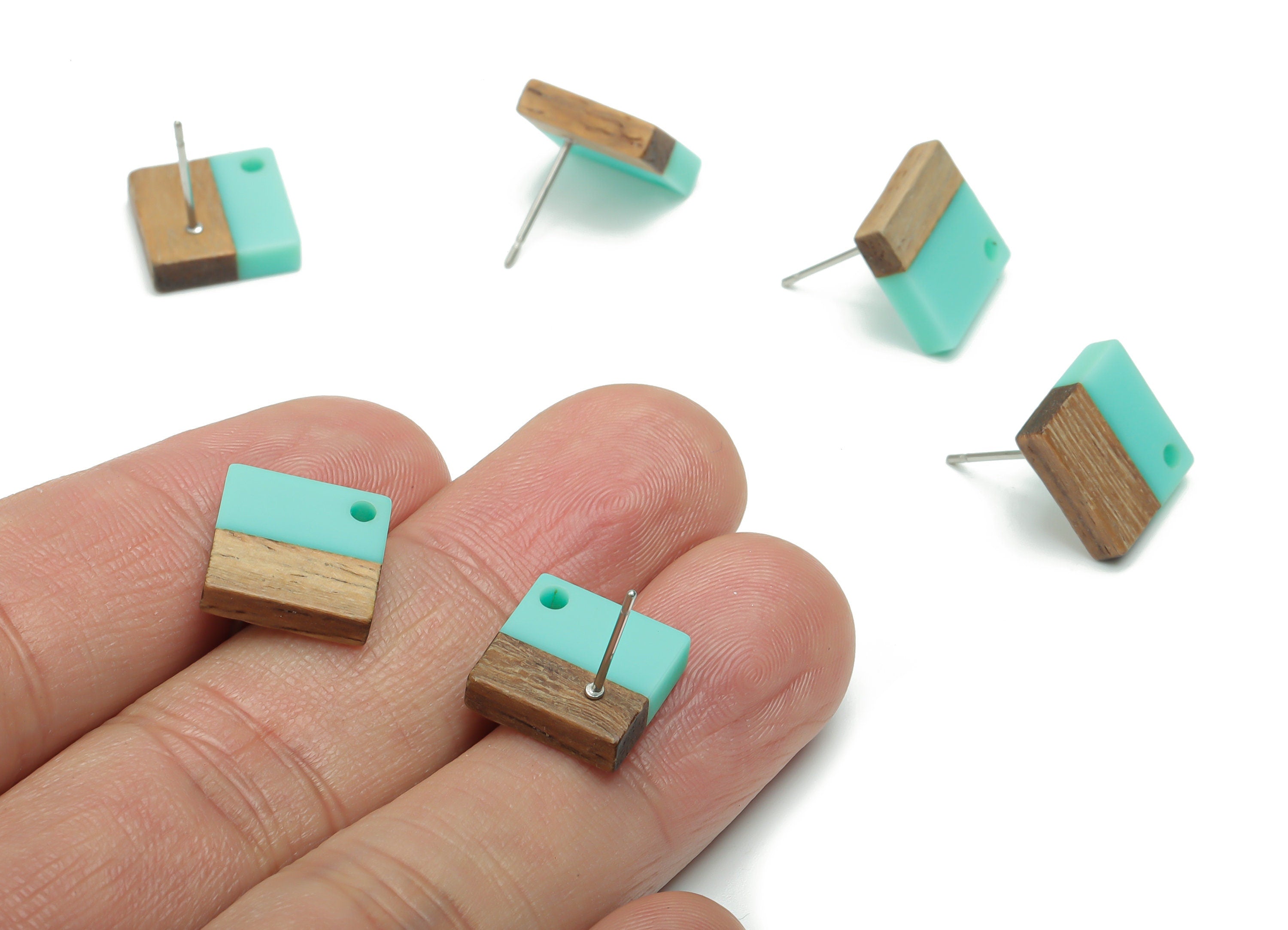 Natural Wood Square Earring Stud - Resin Square Post - 316 Surgical Stainless Steel - Jewelry Making Supplies - 11.96x11.88x3.52mm - BB1164H - DOMEDBAZAAR