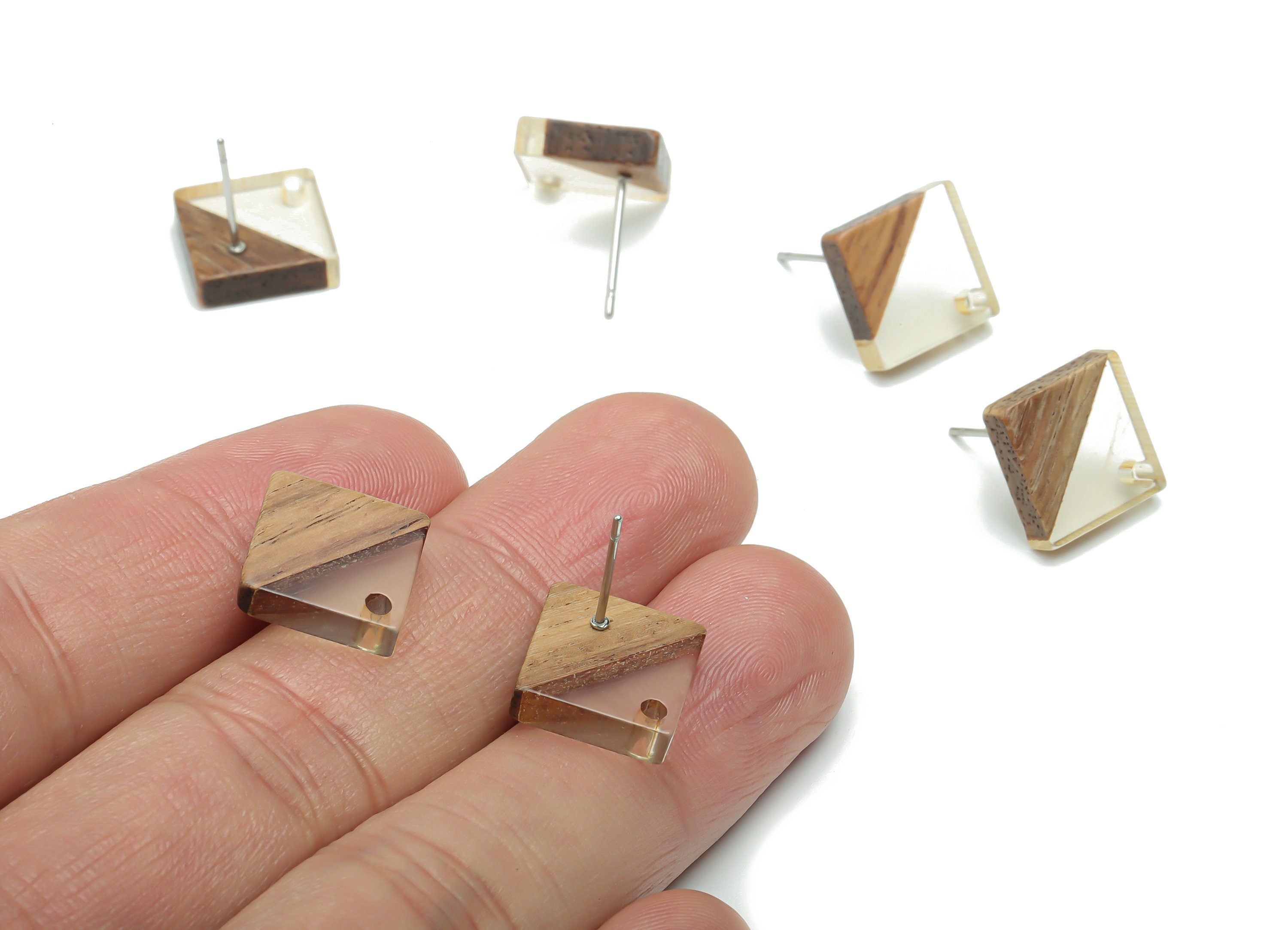 Natural Wood Square Earring Stud - Resin Square Post - 316 Surgical Stainless Steel - Jewelry Making Supplies - 11.96x11.88x3.52mm - BB1164K - DOMEDBAZAAR