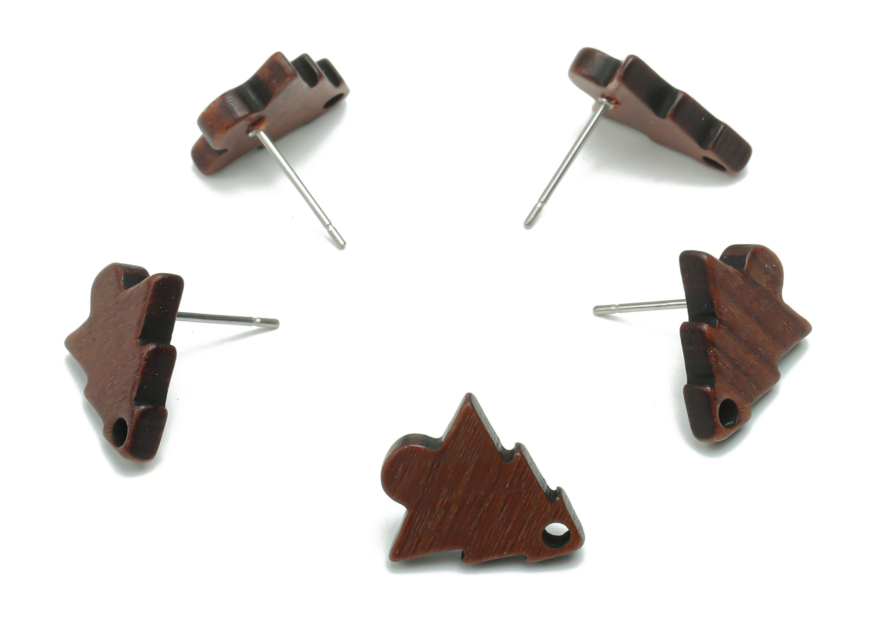 Natural Wood Pine Tree Earring Stud - Tree Earring Post - 316 Surgical Stainless Steel - Jewelry Supplies - 15.46x13.73x2.8mm - BB1173 - DOMEDBAZAAR