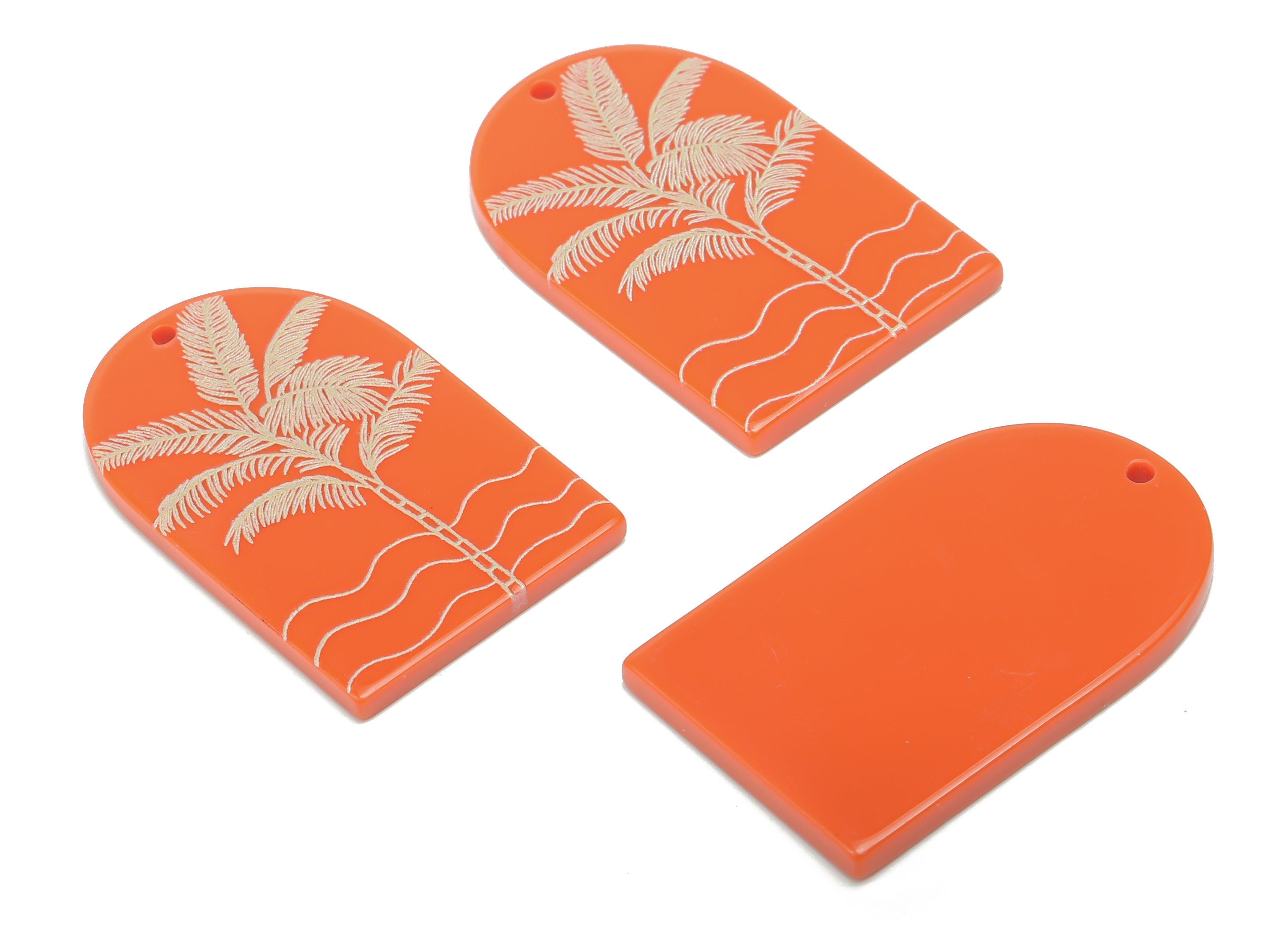 Acrylic Domed Tree Earring Charms - Acrylic D Waves Palm Tree Pendant - Jewelry Supplies - Color Code: A808 - 37.79x23.5x2.6mm - AC2409-A808 - DOMEDBAZAAR