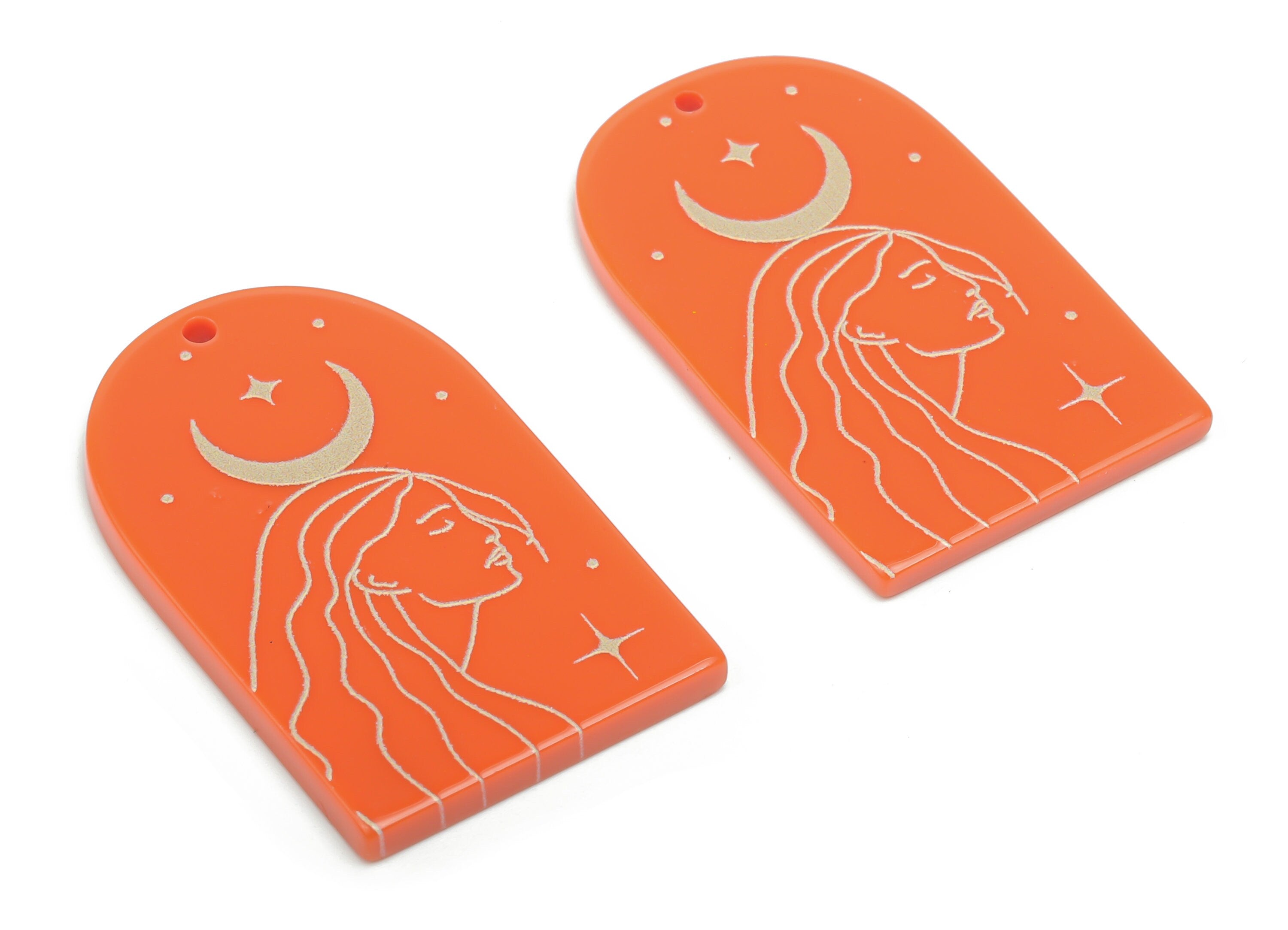 Acrylic Domed Planet Crescent Charms - Acrylic D Woman Moon Pendant - Jewelry Supplies - Color Code: A808 - 37.71x25.21x2.47mm - AC2407-A808 - DOMEDBAZAAR