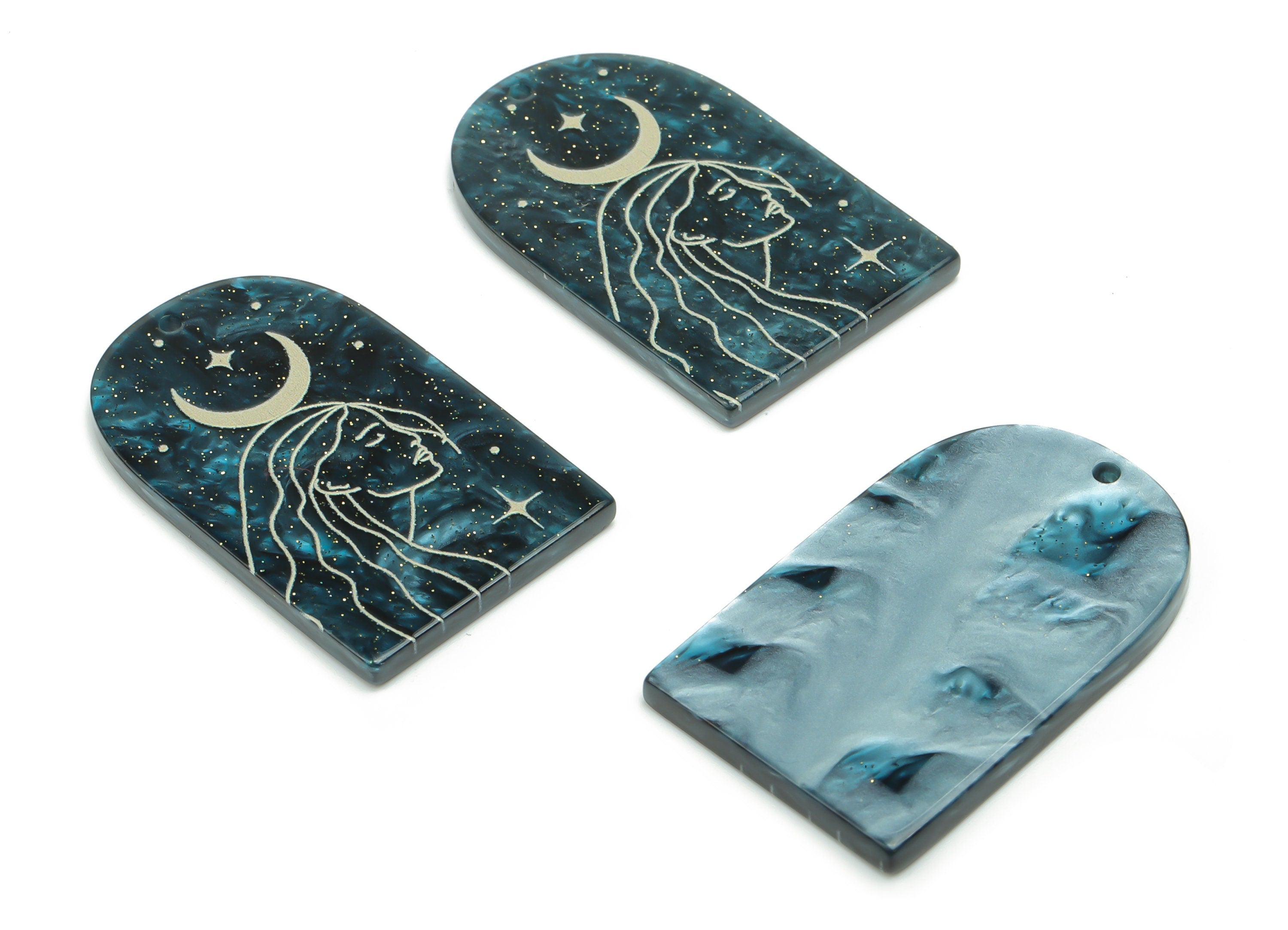 Acrylic Domed Planet Charms - Acrylic D Woman Moon Landscape Pendant - 1001 Nights - Color Code: A811 - 37.73x24.12x2.71mm - AC2407-A811 - DOMEDBAZAAR