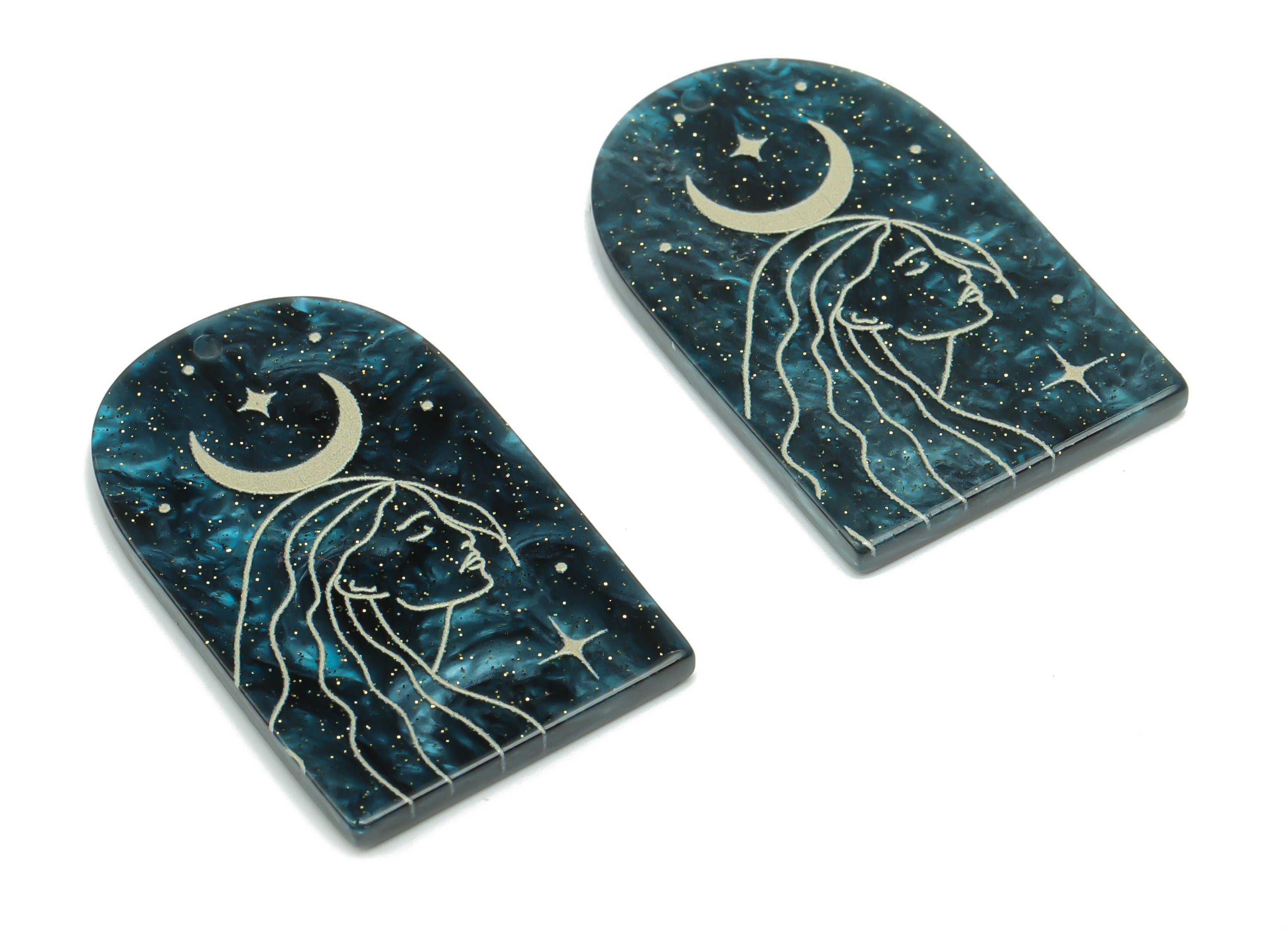 Acrylic Domed Planet Charms - Acrylic D Woman Moon Landscape Pendant - 1001 Nights - Color Code: A811 - 37.73x24.12x2.71mm - AC2407-A811 - DOMEDBAZAAR