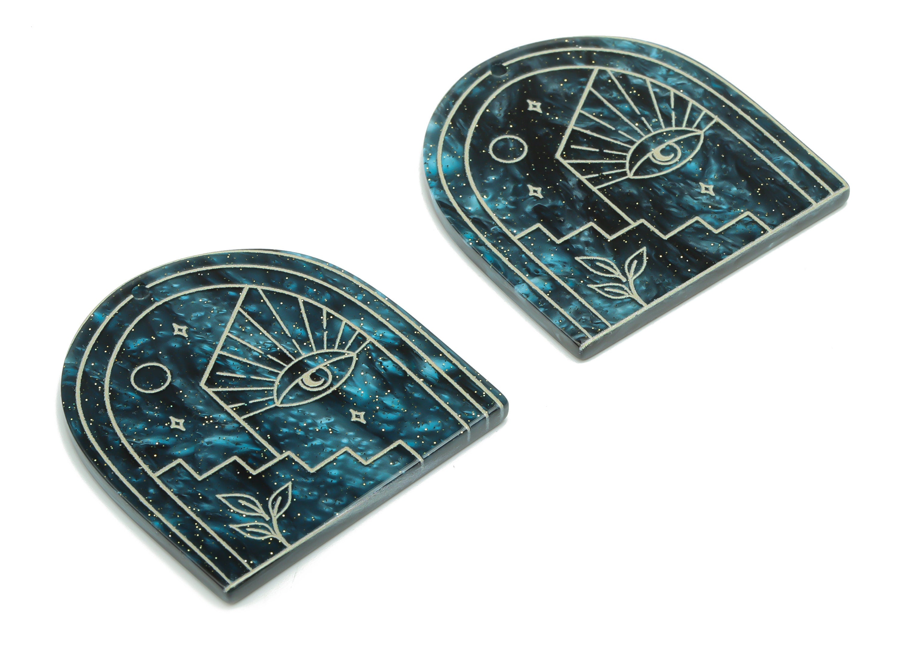 Acrylic Domed Planet Eye Earring Charms - Acrylic D Moon Leaf Steps Pendant - Color Code: A811 - 37.77x35.68x3.02mm - AC2404-A811 - DOMEDBAZAAR