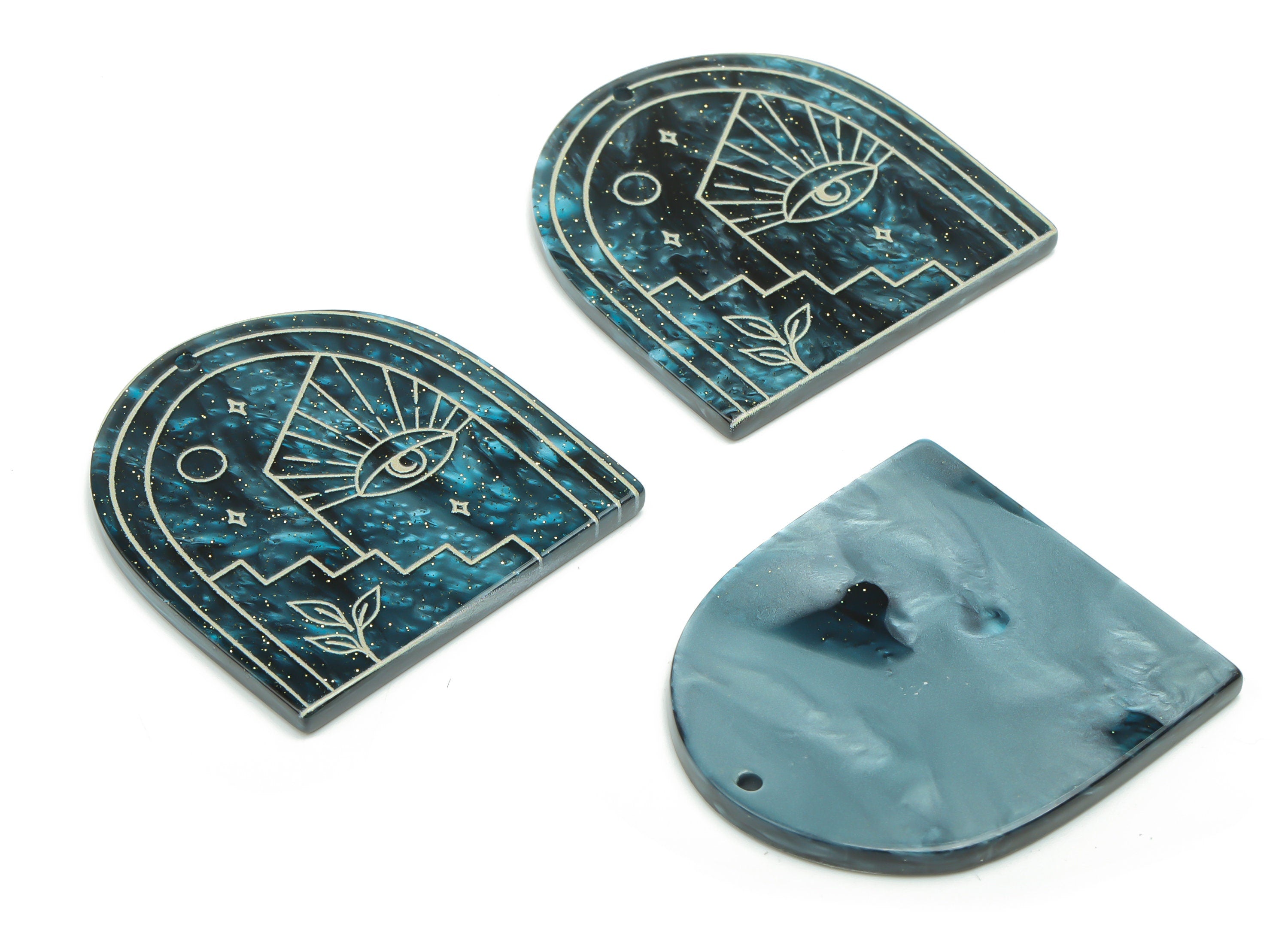 Acrylic Domed Planet Eye Earring Charms - Acrylic D Moon Leaf Steps Pendant - Color Code: A811 - 37.77x35.68x3.02mm - AC2404-A811 - DOMEDBAZAAR