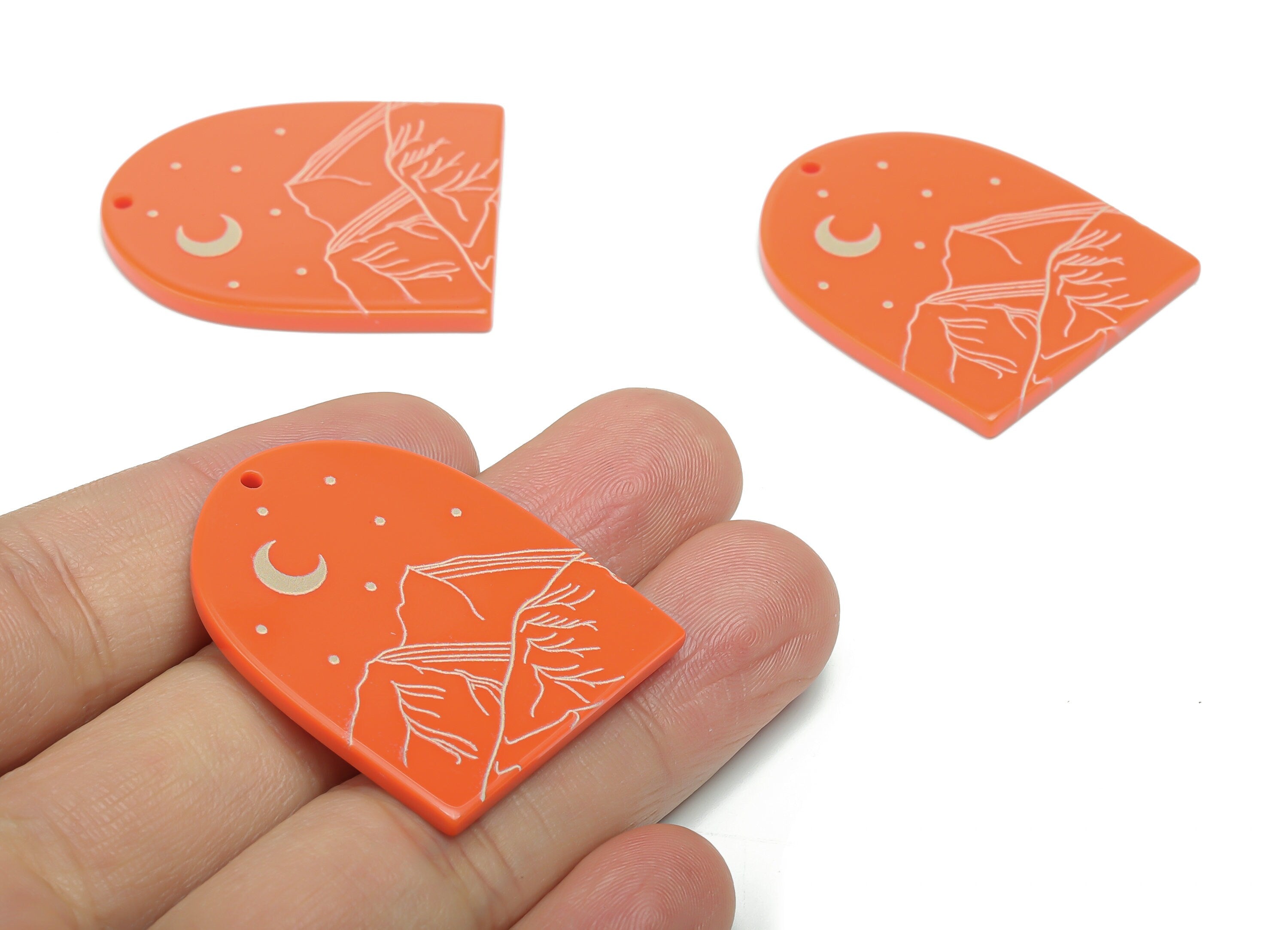 Acrylic Domed Moon Charms - Acrylic D Mountain Landscape Pendant - Jewelry Supplies - Color Code: A808 - 37.68x23.39x2.42mm - AC2403-A808 - DOMEDBAZAAR