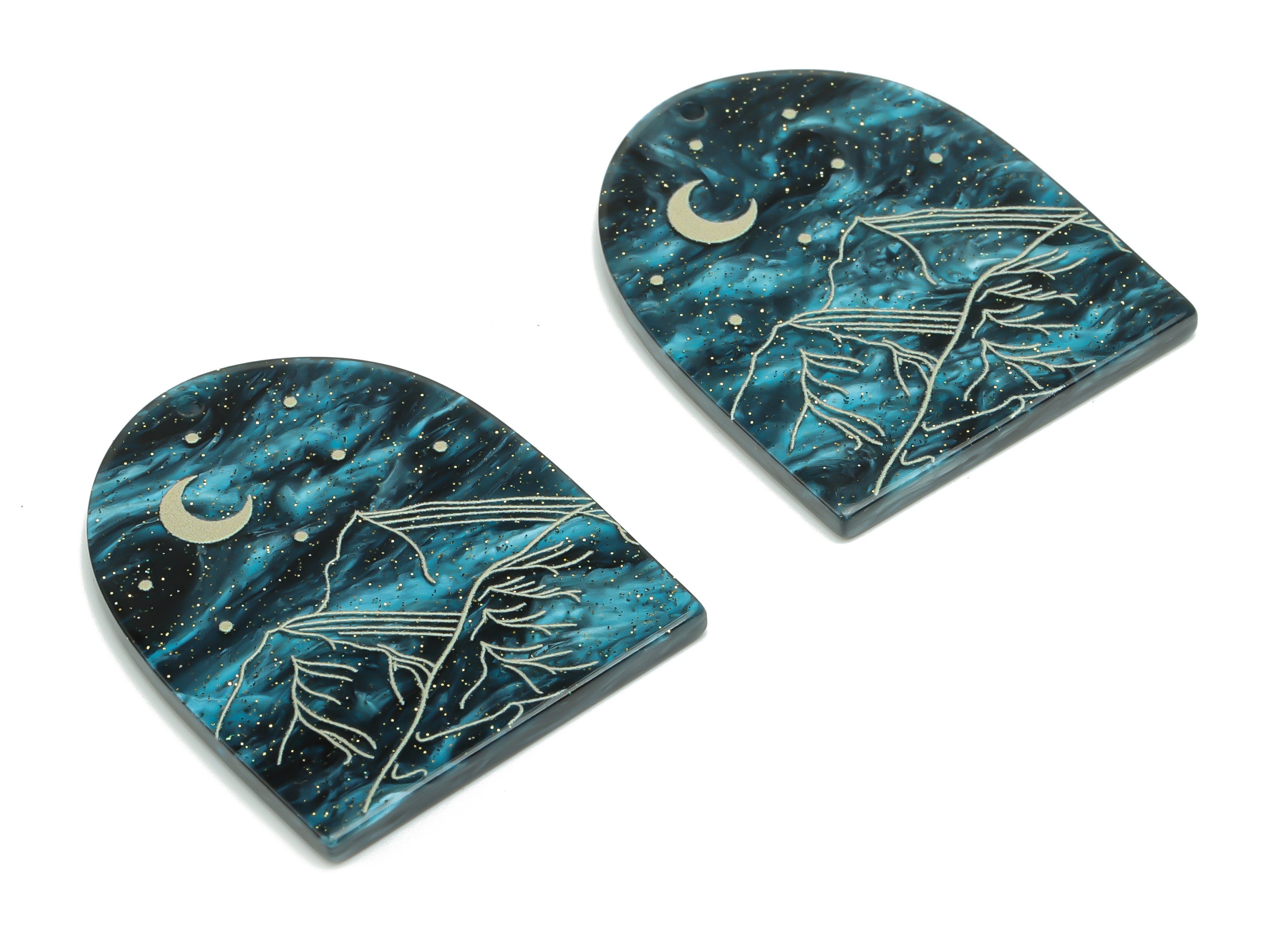 Acrylic Domed Moon Earring Charms - Acrylic Landscape D Mountain Pendant - 1001 Nights - Color Code: A811 - 37.71x30.77x2.8mm - AC2403-A811 - DOMEDBAZAAR