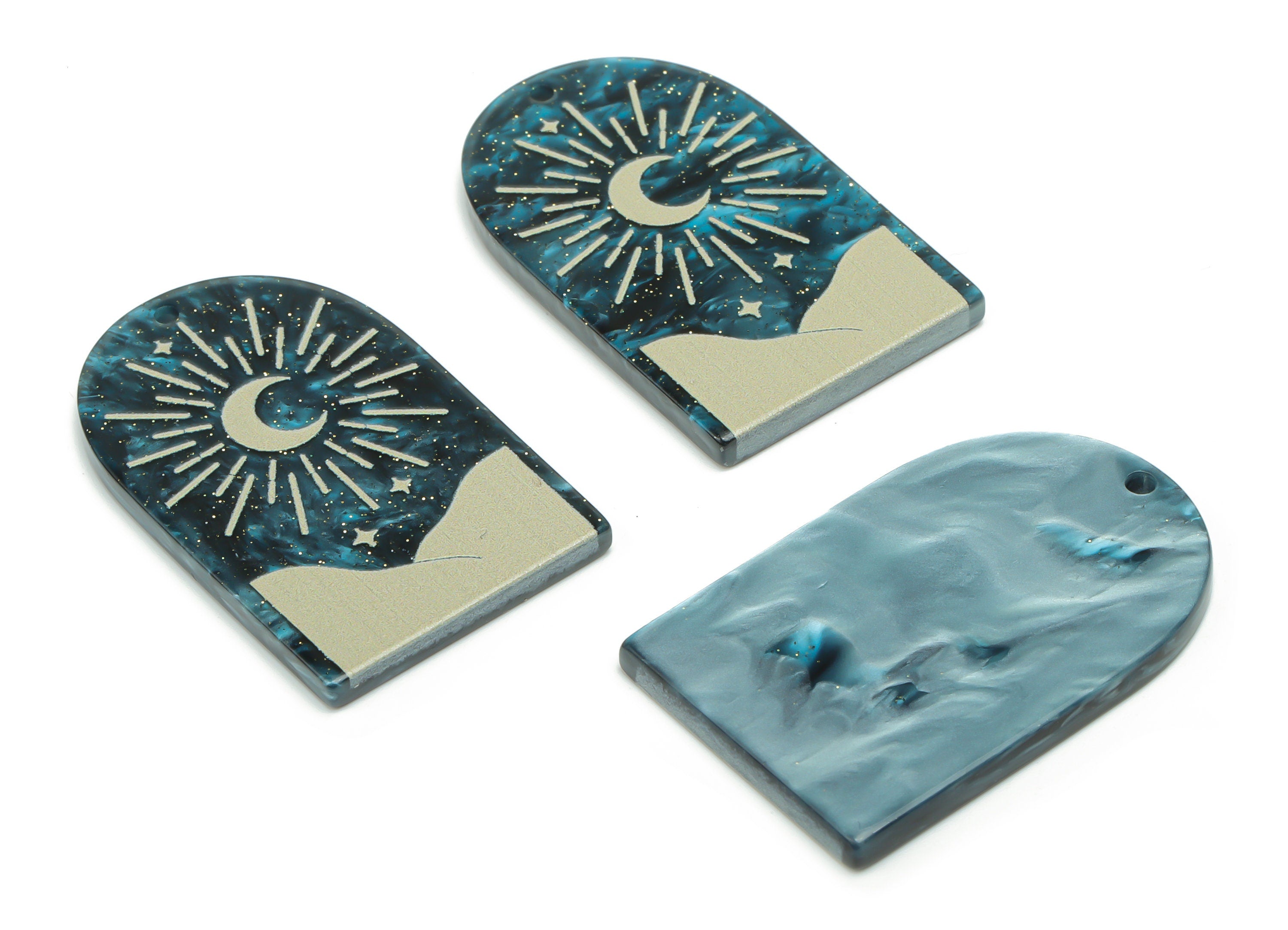 Acrylic Domed Planet Moon Star Earring Charms - Acrylic D Sun Mountain Crescent Pendant - Color Code: A811 - 37.84x23.56x2.7mm - AC2405-A811 - DOMEDBAZAAR