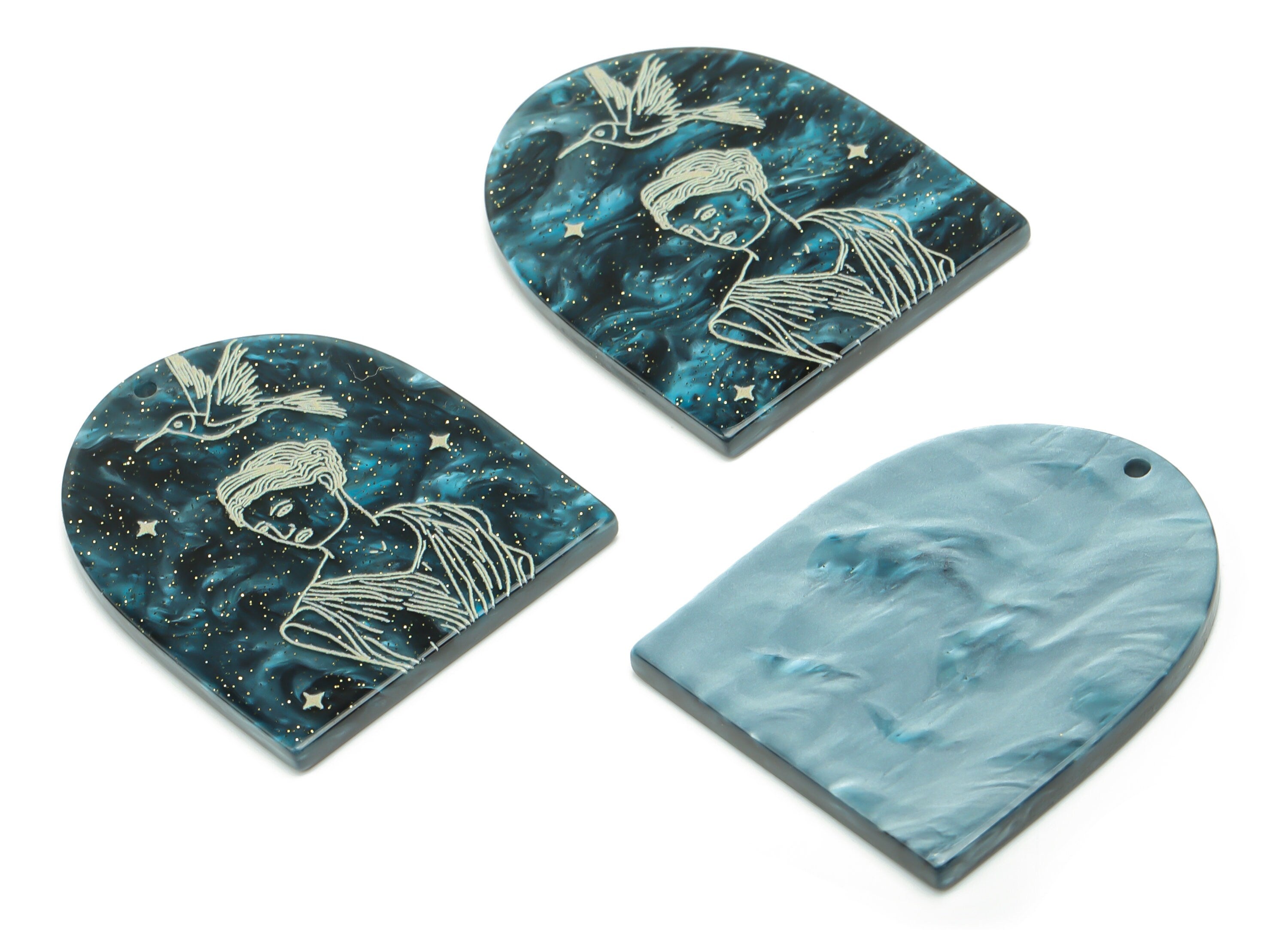 Acrylic Domed Bird Planet Earring Charms - Acrylic D Woman Star Pendant - 1001 Nights Charm - Color Code: A811 - 37.8x30.8x2.8mm AC2401-A811 - DOMEDBAZAAR