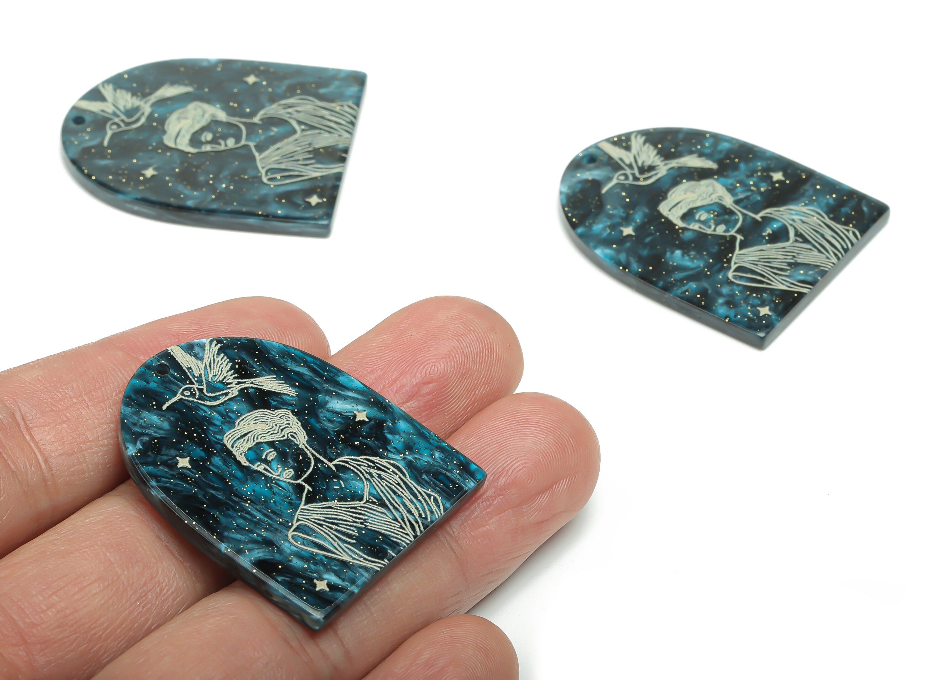 Acrylic Domed Bird Planet Earring Charms - Acrylic D Woman Star Pendant - 1001 Nights Charm - Color Code: A811 - 37.8x30.8x2.8mm AC2401-A811 - DOMEDBAZAAR