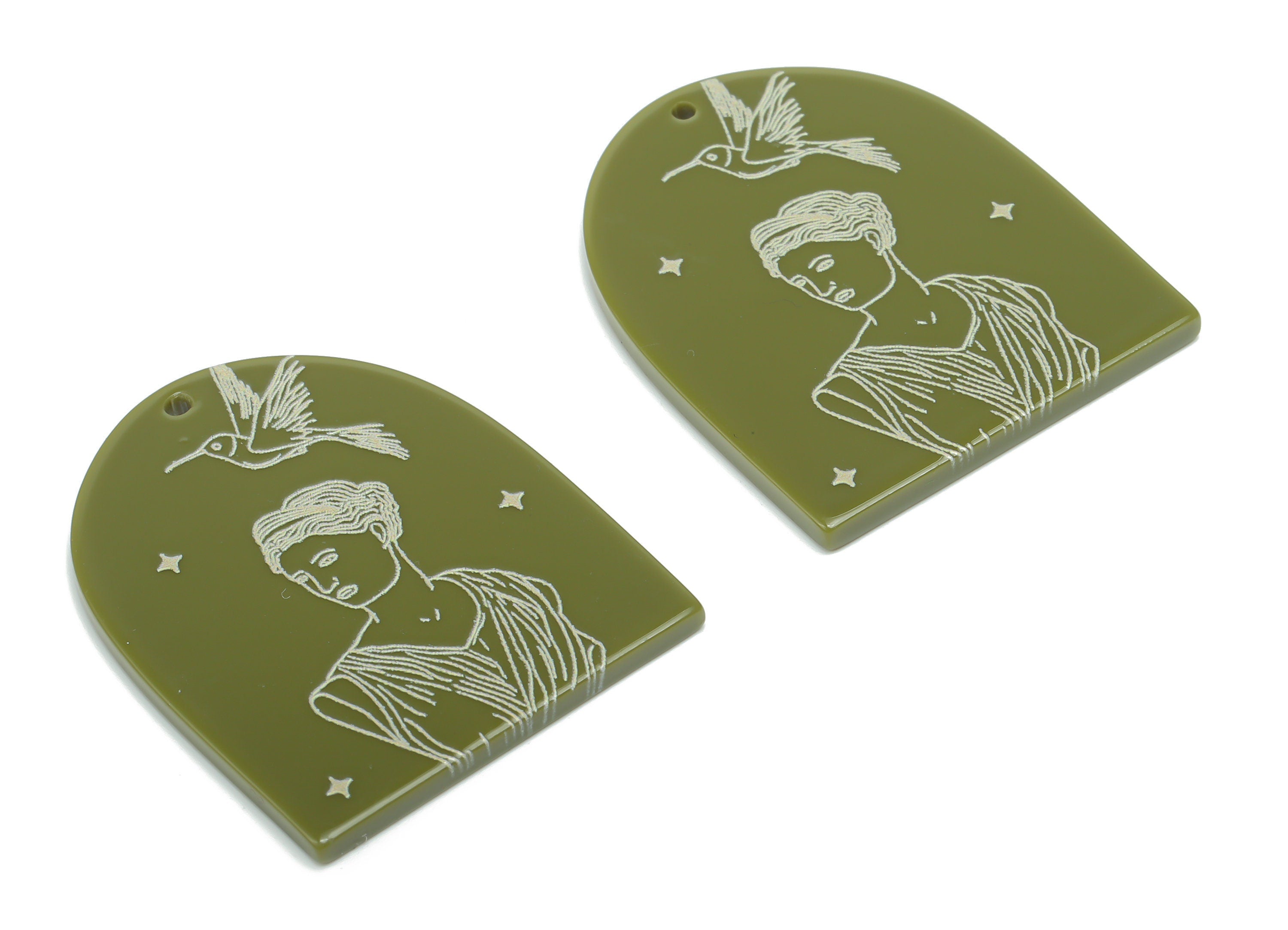 Acrylic Domed Bird Planet Earring Charms - Acrylic D Woman Star Pendant - Jewelry Supplies - Color Code: A810 - 37.8x30.8x2.5mm -AC2401-A810 - DOMEDBAZAAR