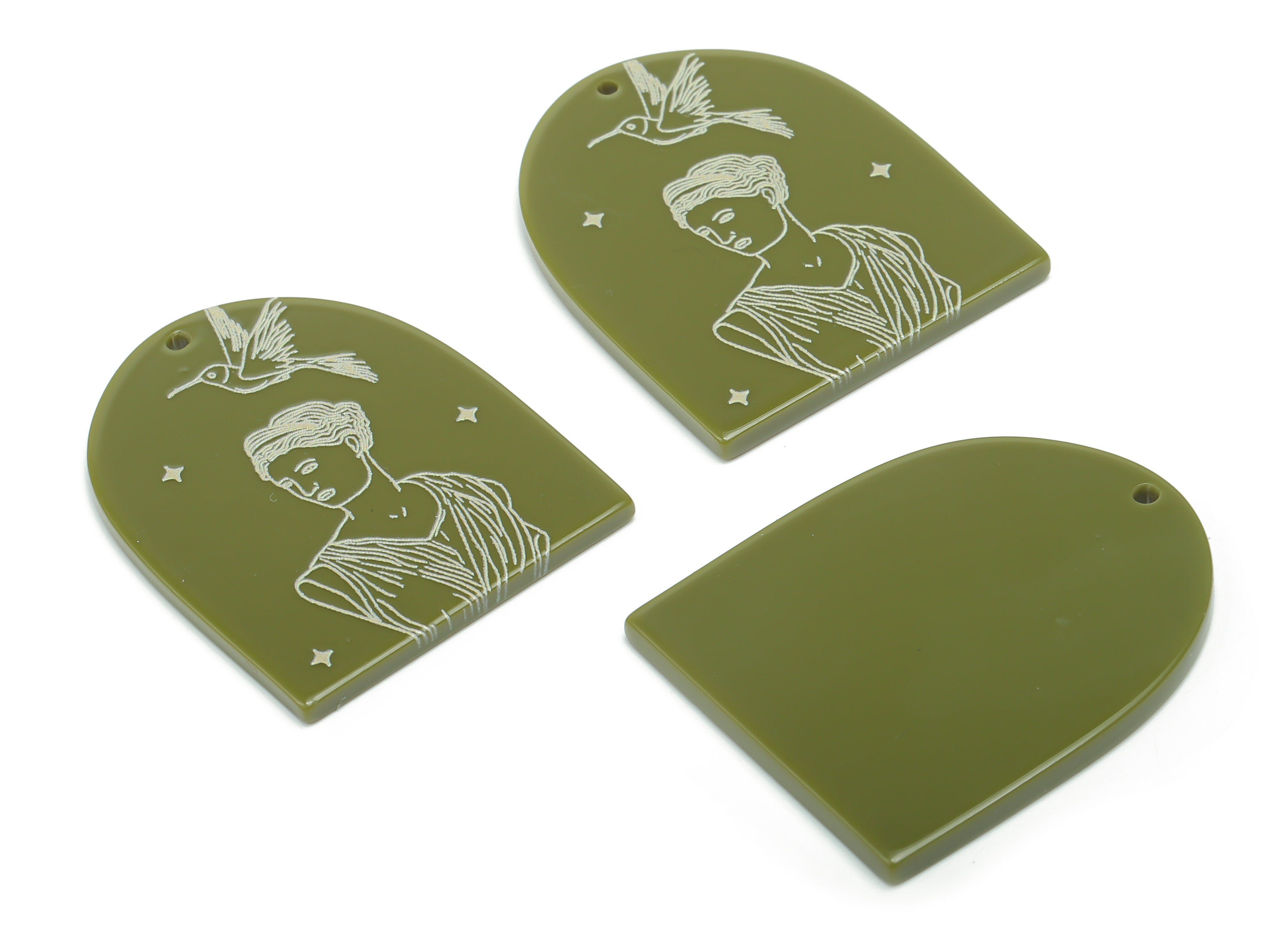 Acrylic Domed Bird Planet Earring Charms - Acrylic D Woman Star Pendant - Jewelry Supplies - Color Code: A810 - 37.8x30.8x2.5mm -AC2401-A810 - DOMEDBAZAAR