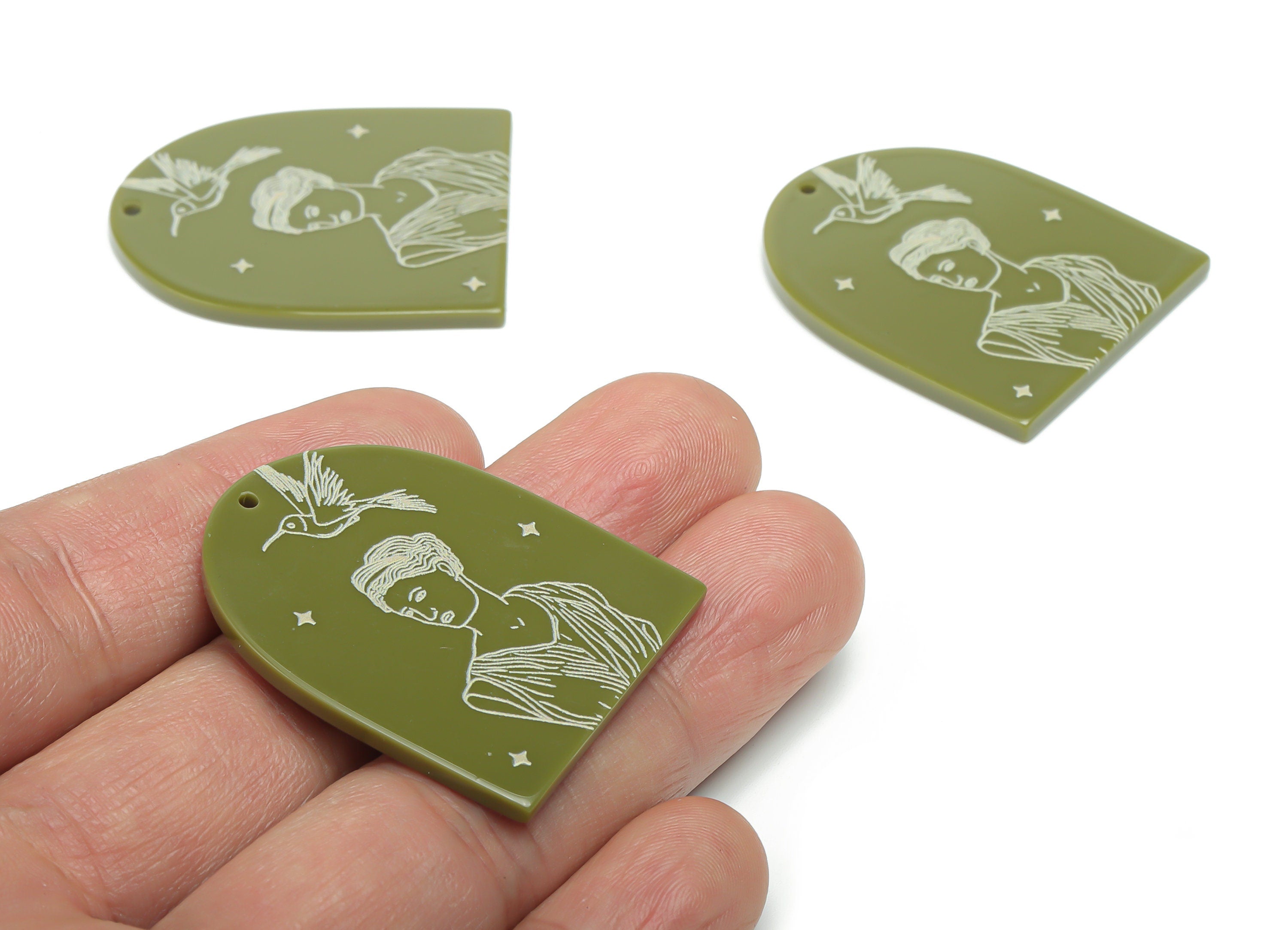 Acrylic Domed Bird Planet Earring Charms - Acrylic D Woman Star Pendant - Jewelry Supplies - Color Code: A810 - 37.8x30.8x2.5mm -AC2401-A810 - DOMEDBAZAAR