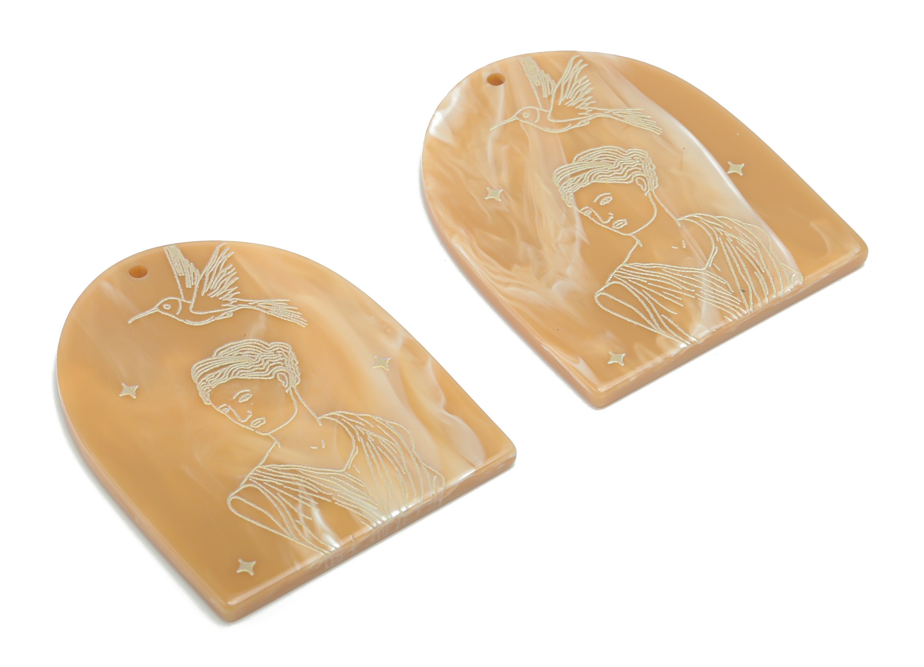 Acrylic Domed Bird Planet Earring Charms - Acrylic D Woman Star Pendant - Jewelry Supplies - Color Code: A809 - 37.7x30.8x2.4mm -AC2401-A809 - DOMEDBAZAAR