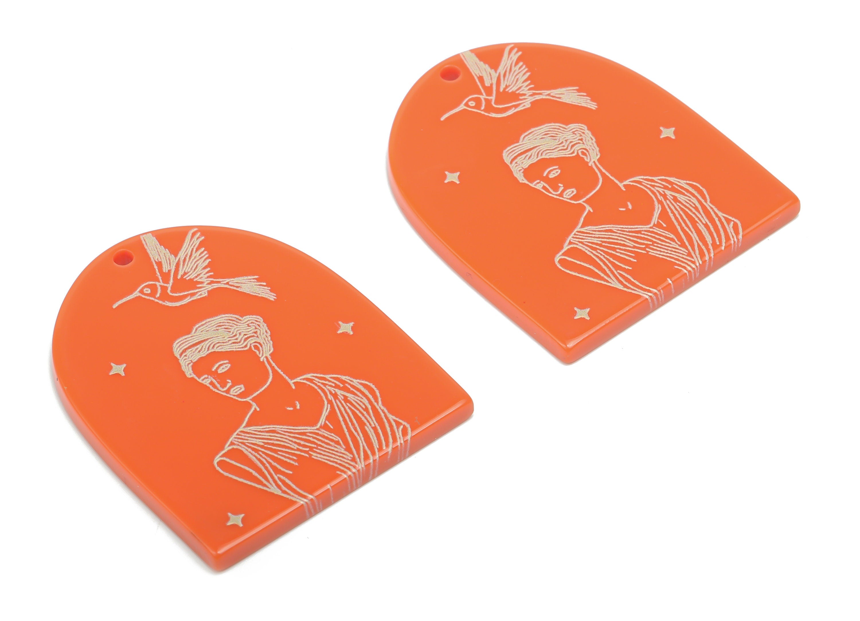 Acrylic Domed Bird Planet Earring Charms - Acrylic D Woman Star Pendant - Jewelry Supplies - Color Code: A808 - 37.8x30.7x2.5mm -AC2401-A808 - DOMEDBAZAAR