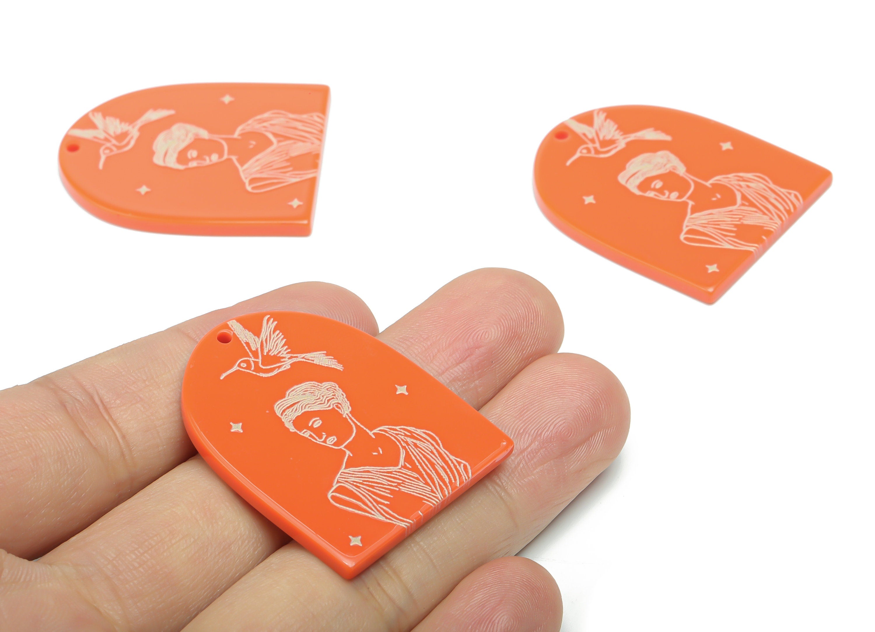 Acrylic Domed Bird Planet Earring Charms - Acrylic D Woman Star Pendant - Jewelry Supplies - Color Code: A808 - 37.8x30.7x2.5mm -AC2401-A808 - DOMEDBAZAAR