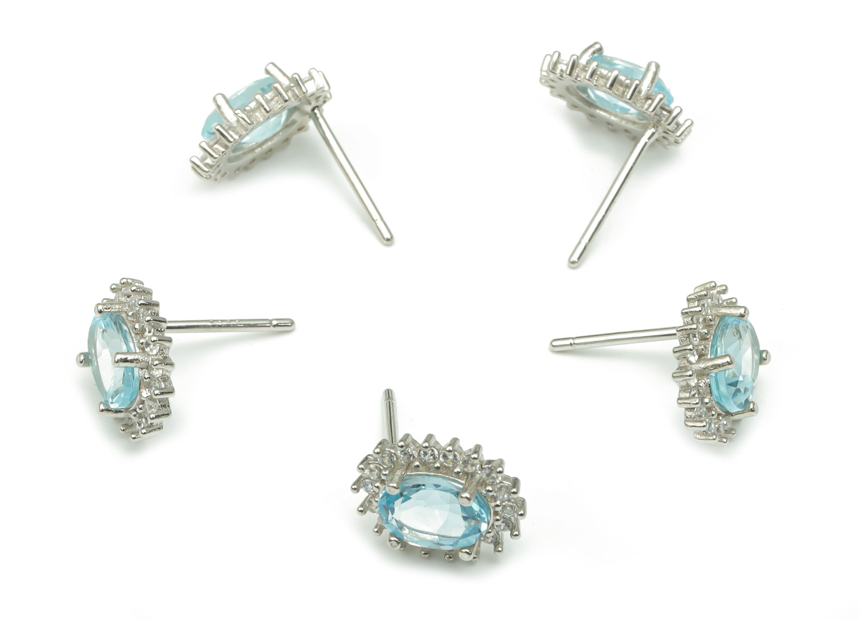 Sterling Silver Blue Topaz Stud Earrings - Zircon Oval Natural Stone Post - 925 Silver Earrings - Minimalist Style – 11.1x8.9x3.6mm– SI1006A - DOMEDBAZAAR