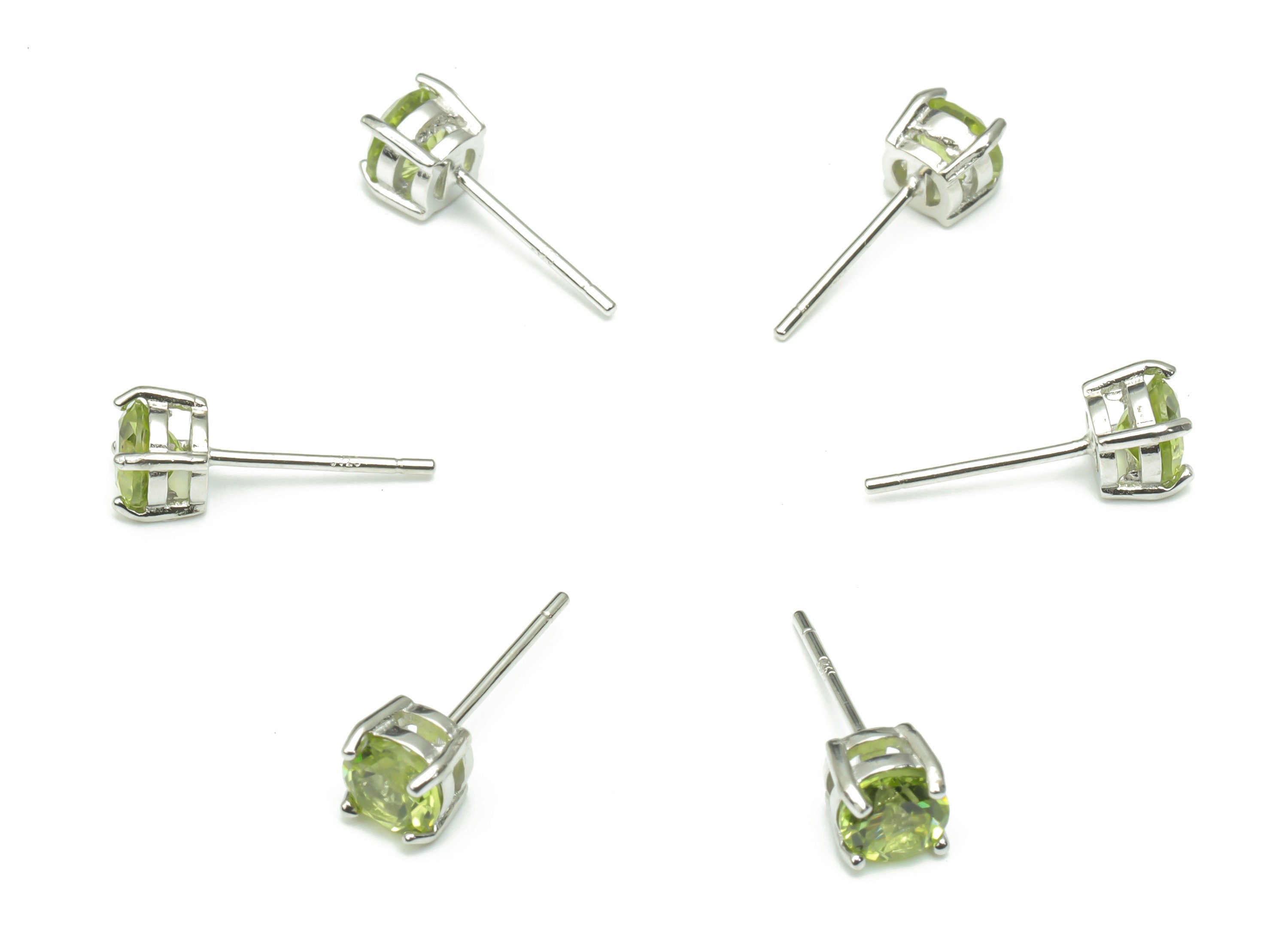 Sterling Silver Olivine Stud Earrings - Mini Circle Natural Stone Post - 925 Silver Earrings - Minimalist Style - 4.97x4.97x4.57mm–SI1008C - DOMEDBAZAAR