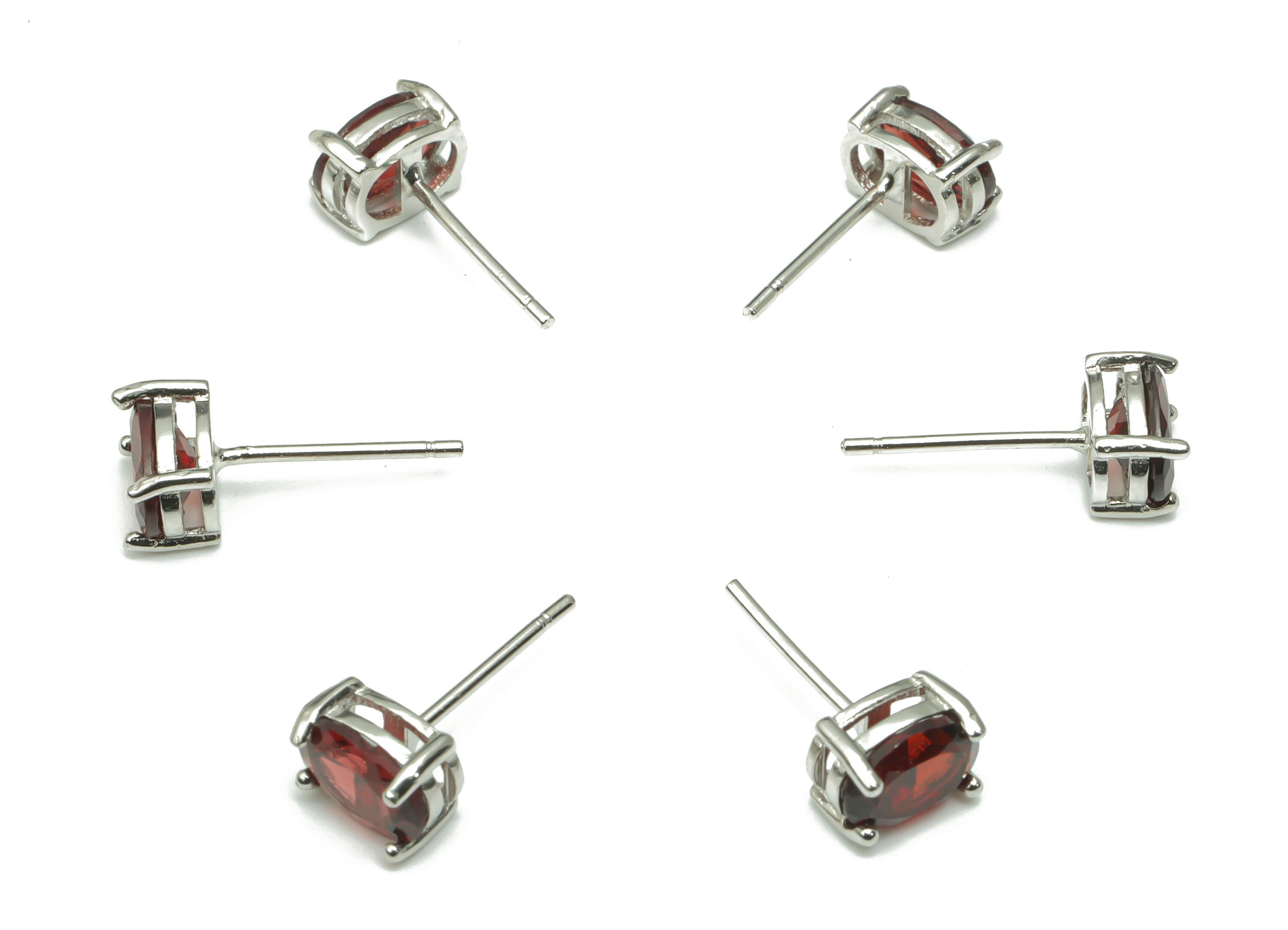 Sterling Silver Garnet Stud Earrings - Oval Natural Stone Earring Post - 925 Silver Earrings - Minimalist Style - 7.24x5.16x4.35mm – SI1005E - DOMEDBAZAAR