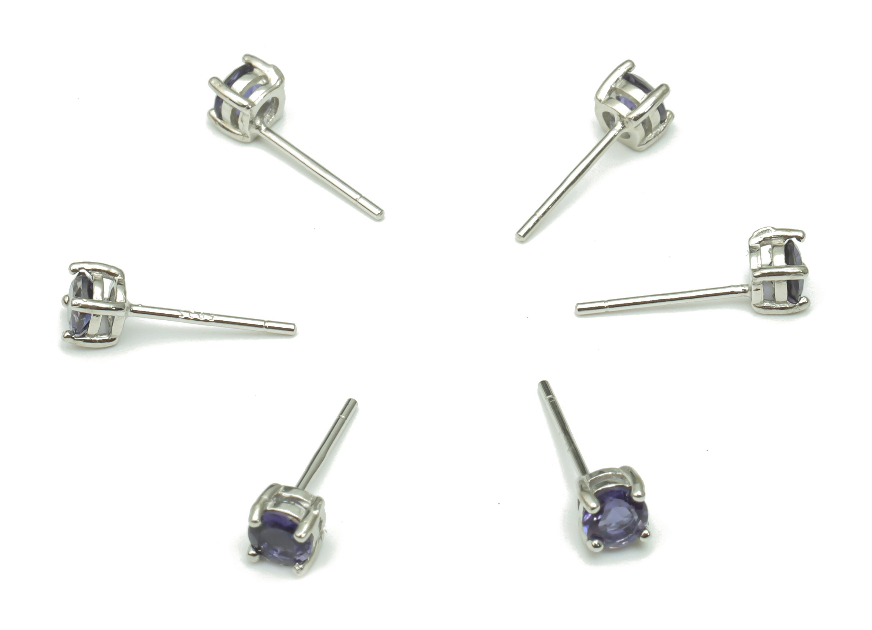 Sterling Silver Cordierite Stud Earrings - Round Natural Stone Earring Post - 925 Silver Earrings - Minimalist Style - 4x4x3.3mm – SI1010 - DOMEDBAZAAR