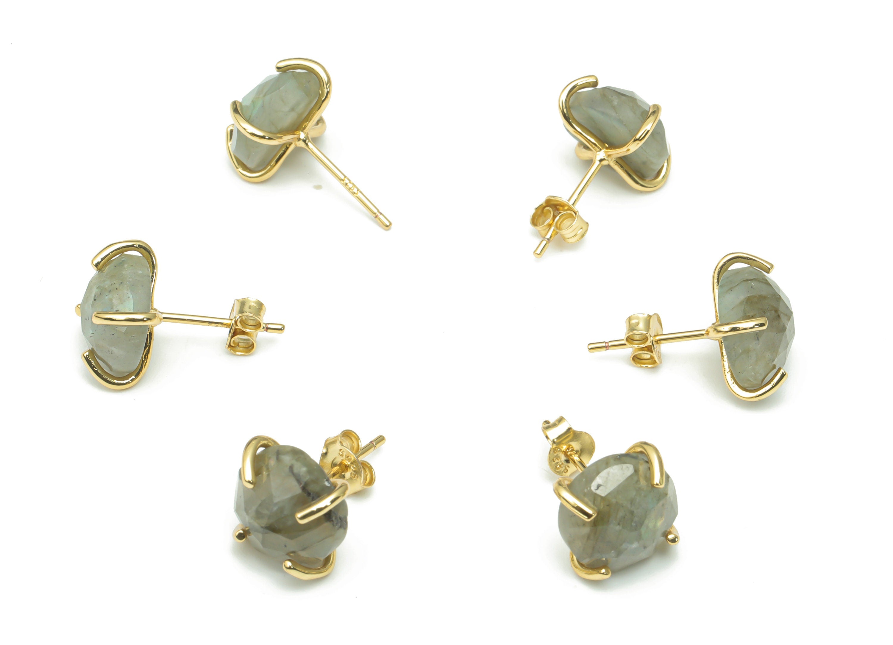 Sterling Silver Gray Labradorite Stud Earrings - Raw Stone Mushroom Post - 925 Silver Earrings - Minimalist Style - 9.8x9.8x5.6mm– SI1002 - DOMEDBAZAAR