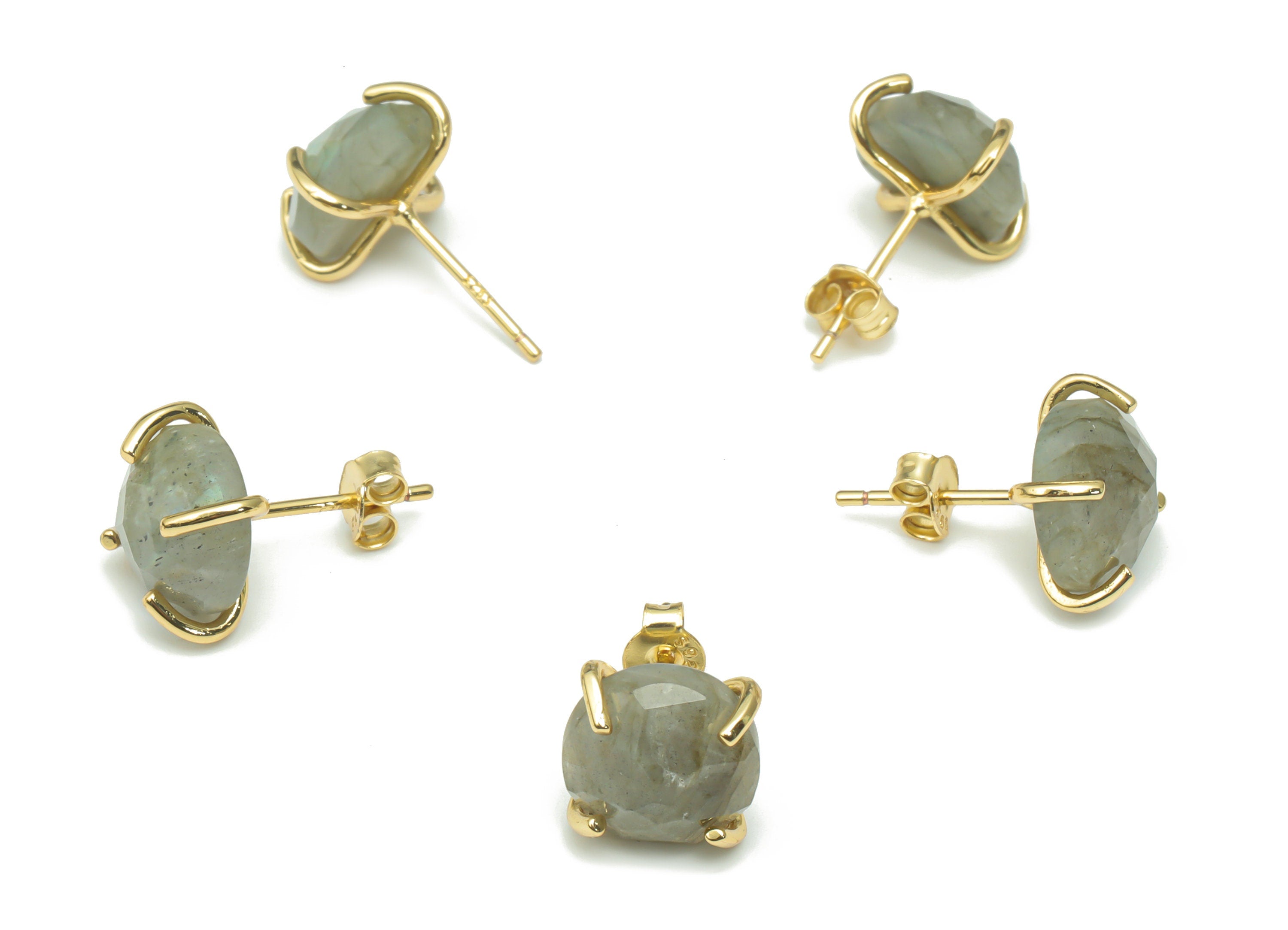 Sterling Silver Gray Labradorite Stud Earrings - Raw Stone Mushroom Post - 925 Silver Earrings - Minimalist Style - 9.8x9.8x5.6mm– SI1002 - DOMEDBAZAAR