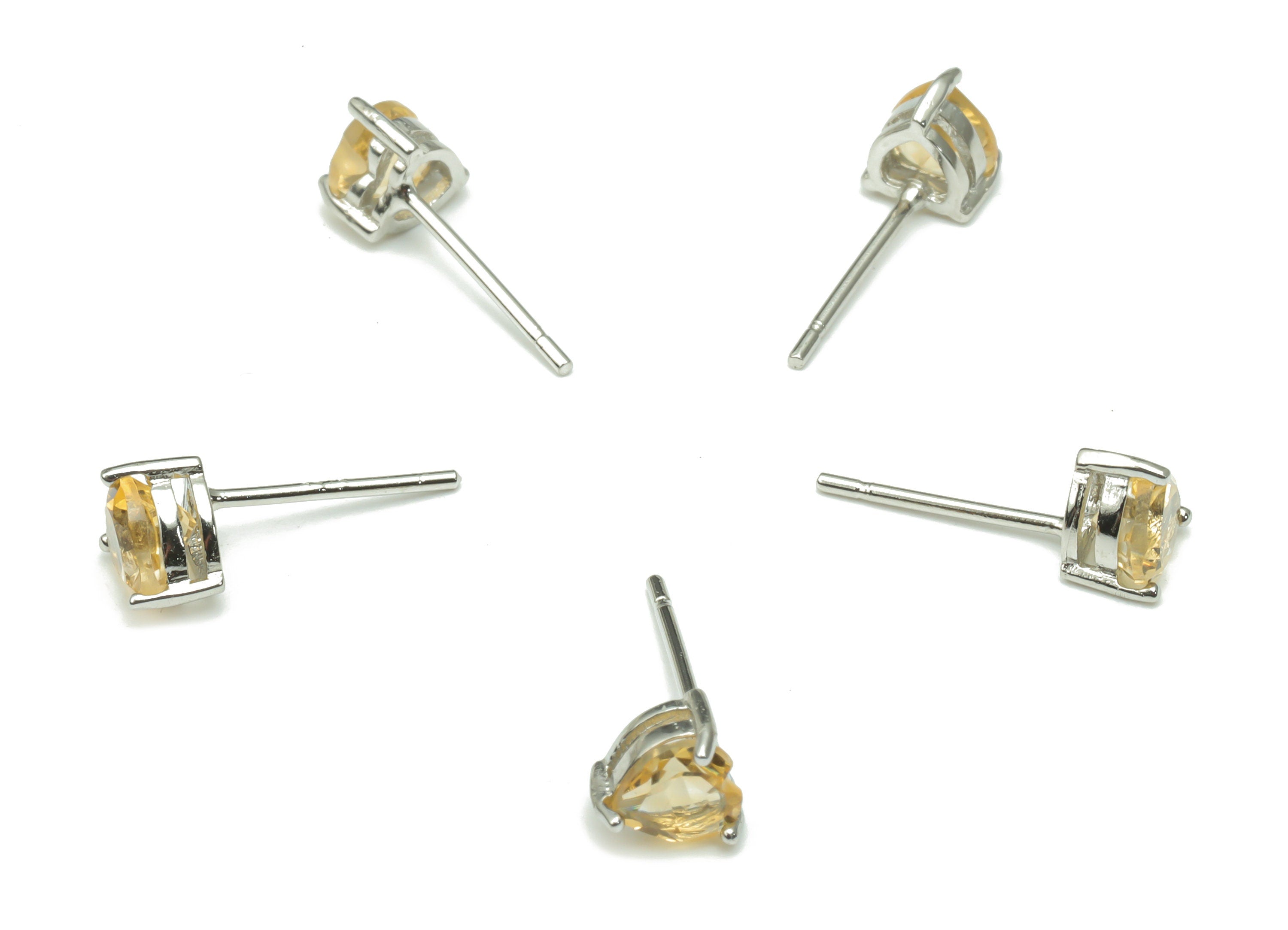 Sterling Silver Citrine Stud Earrings - Heart Natural Stone Earring Post - 925 Silver Earrings - Minimalist Style - 5.86x5.3x3.9mm – SI1007E - DOMEDBAZAAR