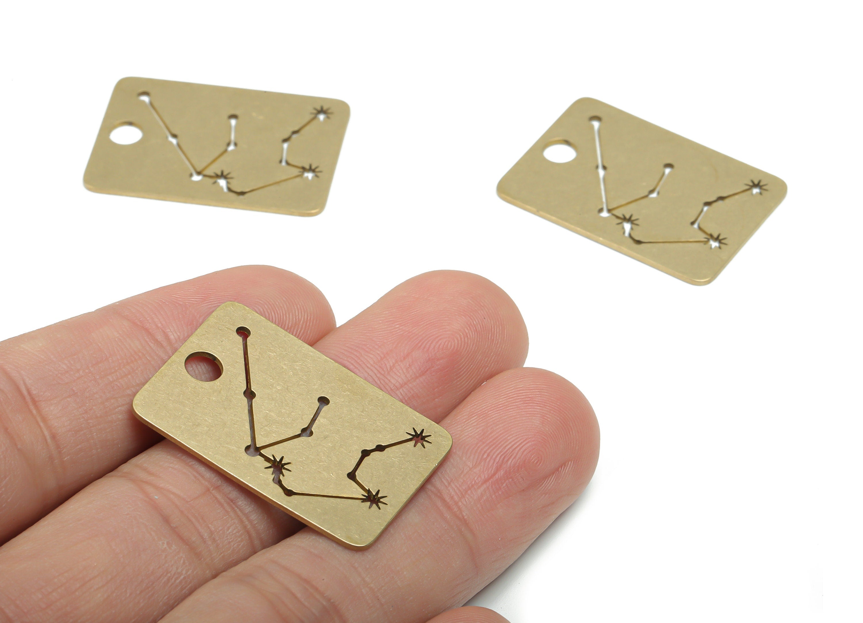 Brass Rectangle Planet Star Map Earring Charms - Raw Brass Constellation Star Pendant - Jewelry Making Supplies - 29.89x20.9x0.8mm - PPA2136 - DOMEDBAZAAR