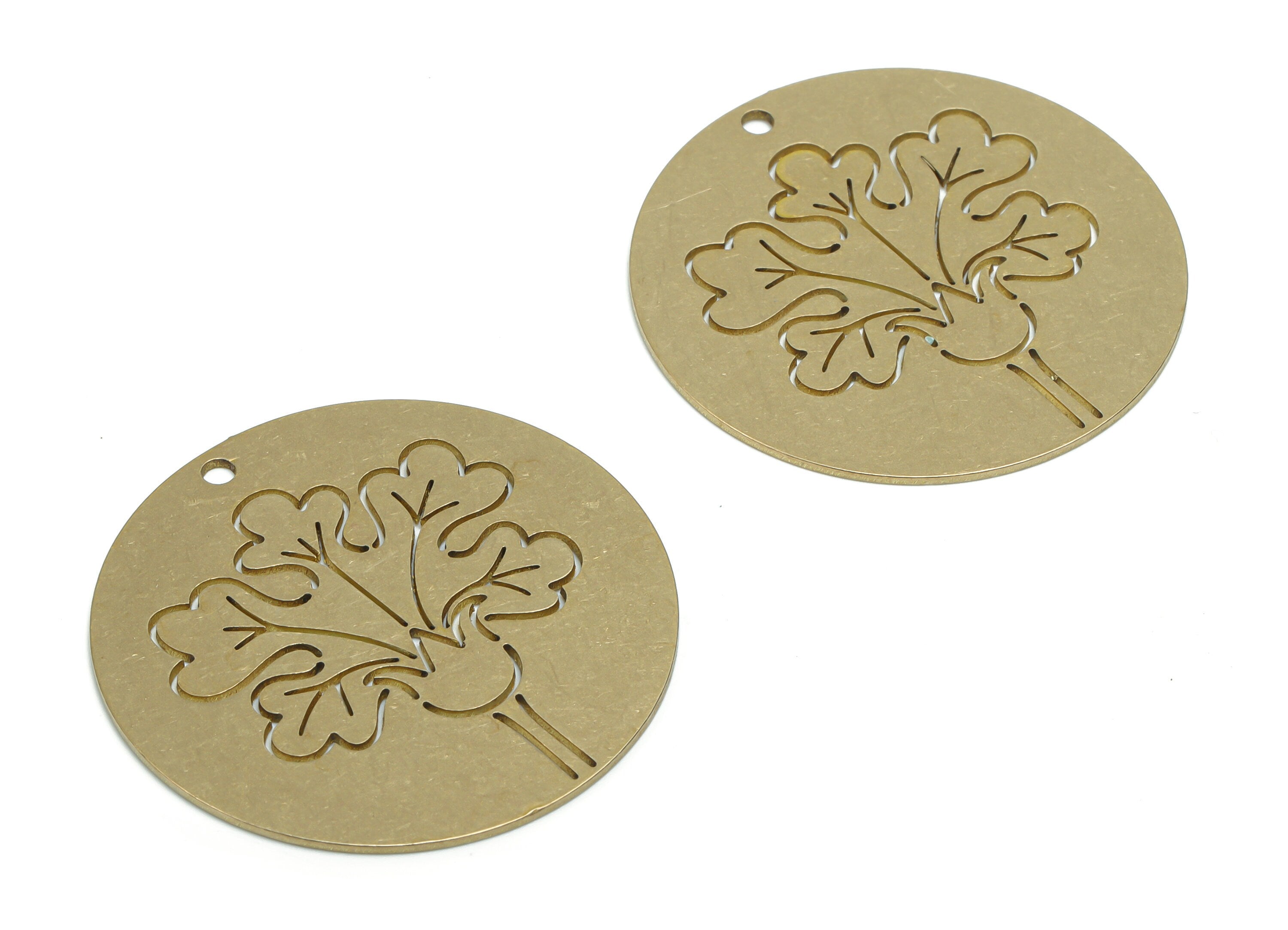 Brass Round Flower Earring Charms - Raw Brass Flower Circle Pendant - Jewelry Making Supplies - 35.8x35.8x0.8mm - PPA1675 - DOMEDBAZAAR