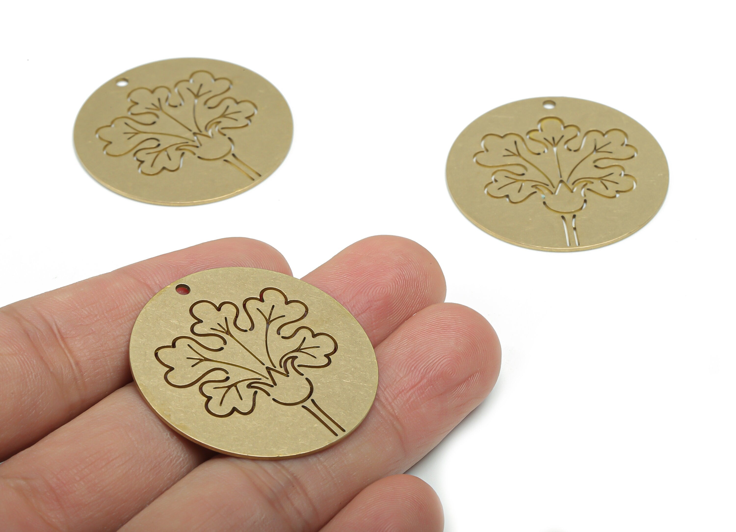 Brass Round Flower Earring Charms - Raw Brass Flower Circle Pendant - Jewelry Making Supplies - 35.8x35.8x0.8mm - PPA1675 - DOMEDBAZAAR