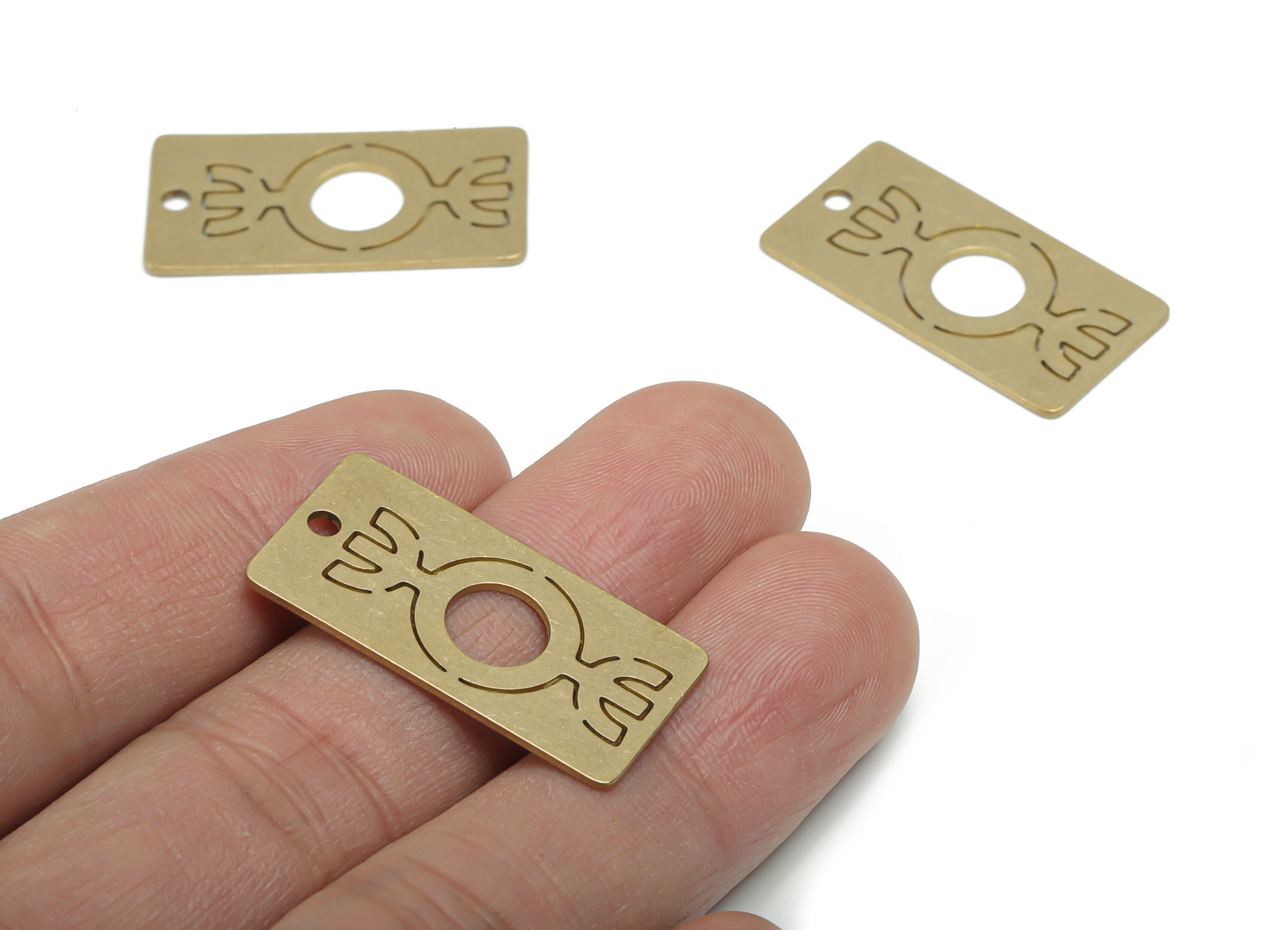 Brass Rectangle Round Earring Charms - Raw Brass Semicircle Half Moon Pendant - Jewelry Making Supplies - 29.87x15.25x0.74mm - PPA2161 - DOMEDBAZAAR