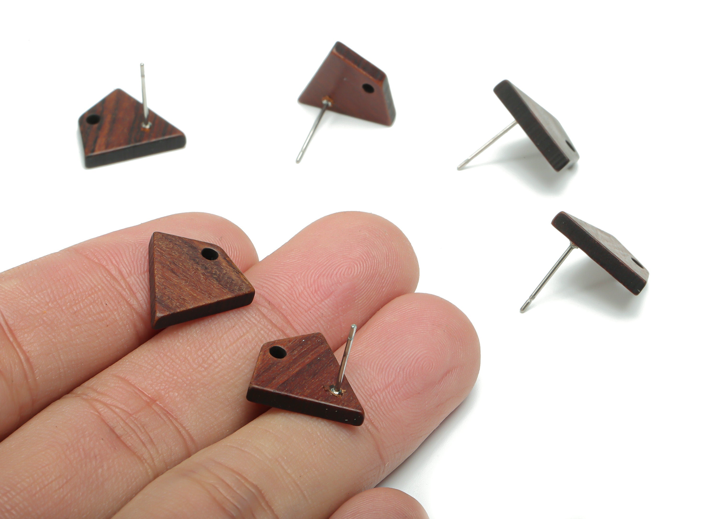 Natural Wood Triangle Earring Stud - Triangle Earring Post - 316 Surgical Stainless Steel - Deltoid Stud - 16.3x15.5x2.8mm -BB1172 - DOMEDBAZAAR