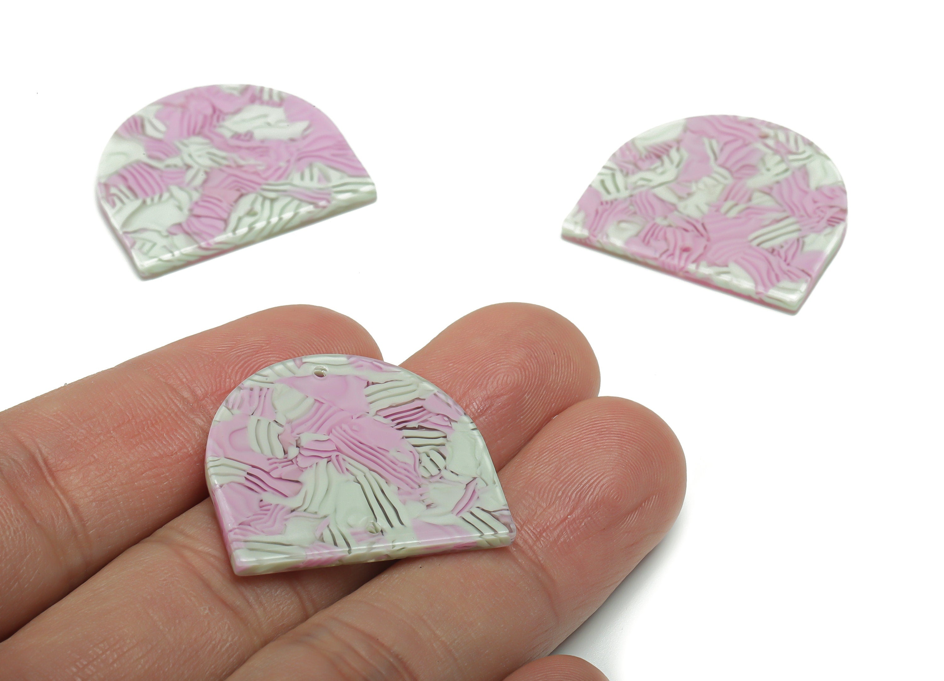 PVC Domed Earring Connector - PVC D Charms and Pendant - 2 Holes - Jewelry Making Supplies - Color Code:A817 - 28.1x24.5x2.5mm - AC1323-A817 - DOMEDBAZAAR