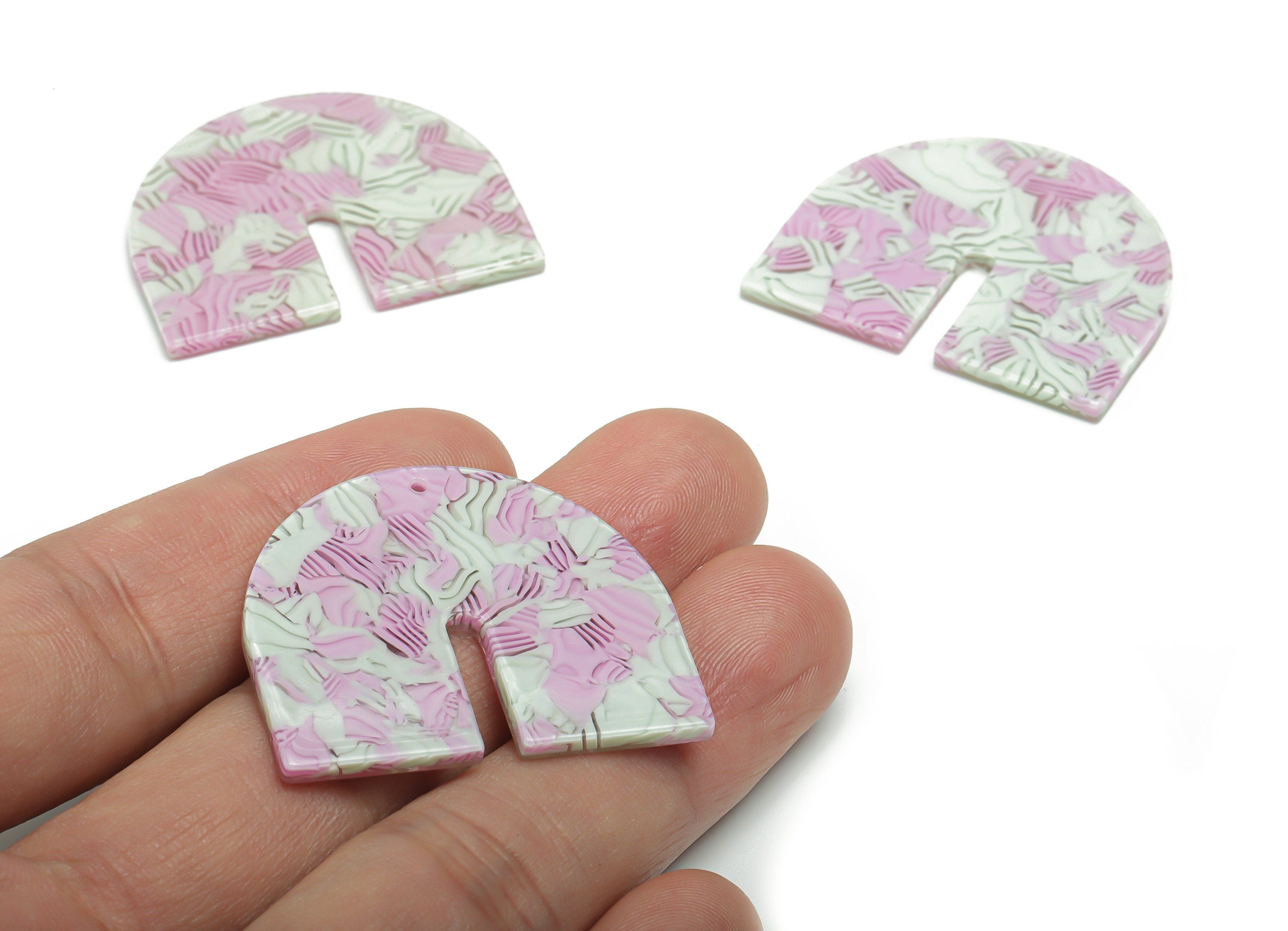 PVC Domed U Earring Charms - PVC Geometry Half Oval Pendant - Jewelry Making Supplies - Color Code: A817 - 36.78x30.3x2.49mm - AC2391-A817 - DOMEDBAZAAR