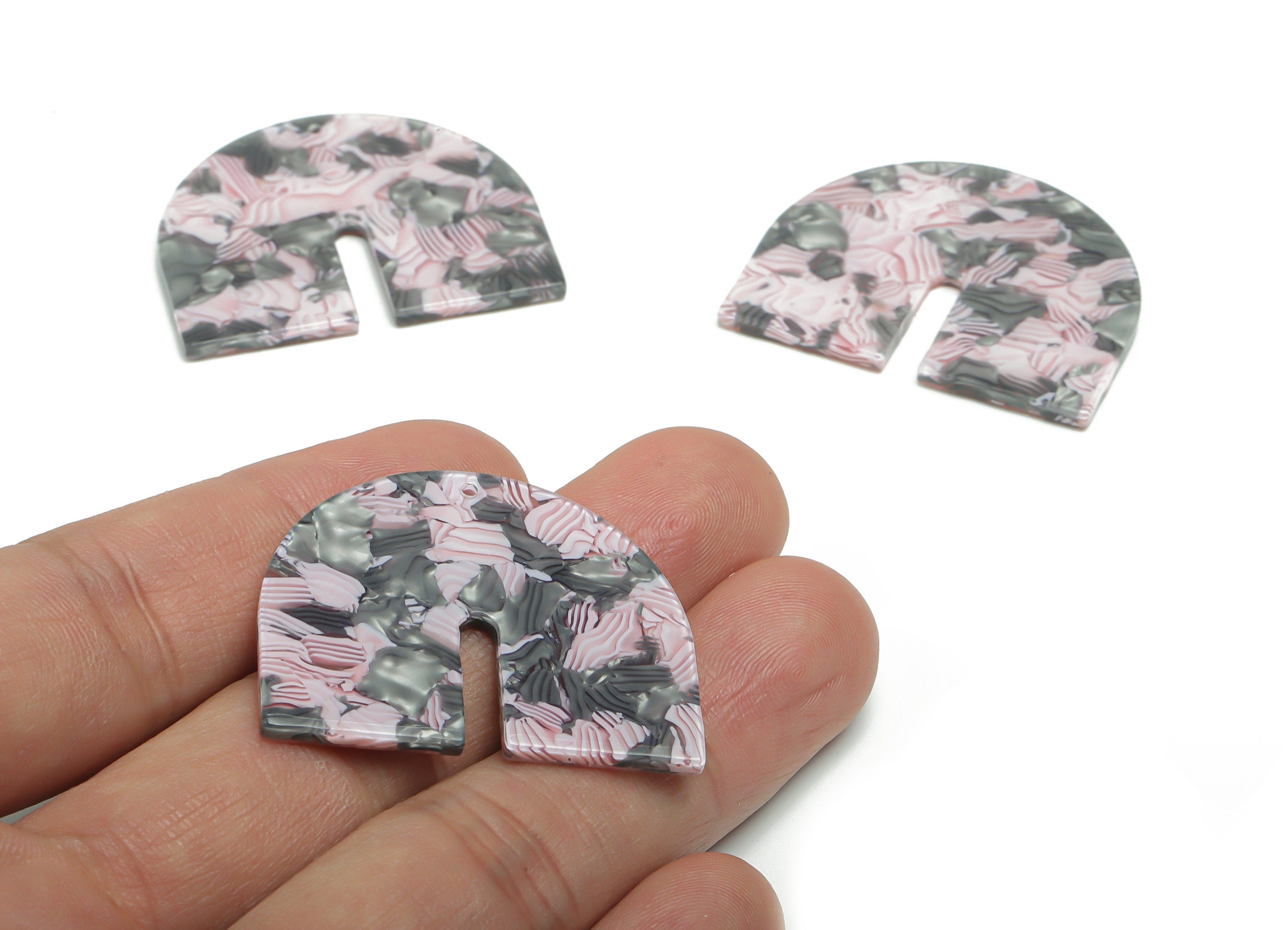 PVC Domed U Earring Charms - PVC Geometry Half Oval Pendant - Jewelry Making Supplies - Color Code: A816 - 36.69x30.33x2.26mm - AC2391-A816 - DOMEDBAZAAR