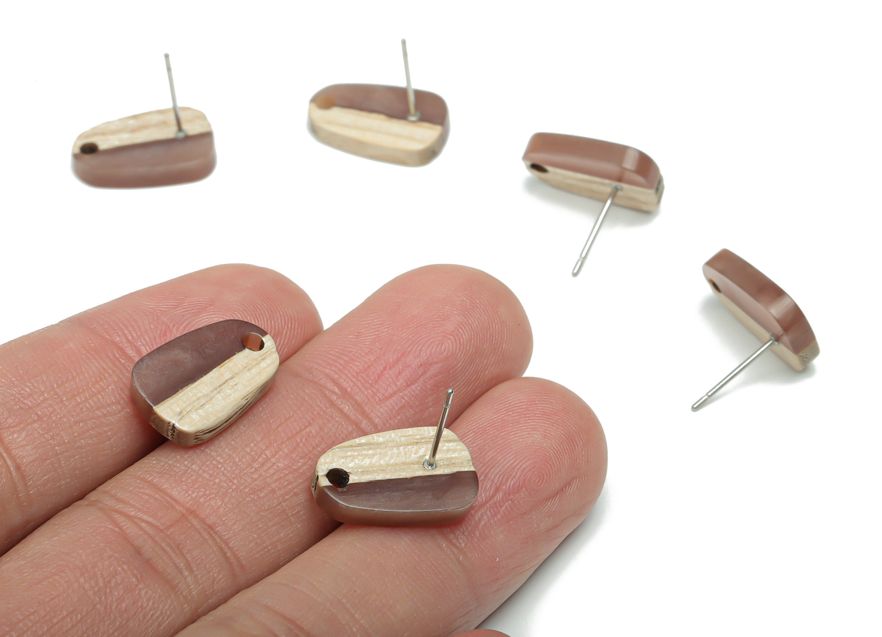 Natural Wood Drop Earring Stud - Resin Drop Earring Post - 316 Surgical Stainless Steel - Jewelry Supplies - 16.08x10.26x2.89mm - BB1166A - DOMEDBAZAAR