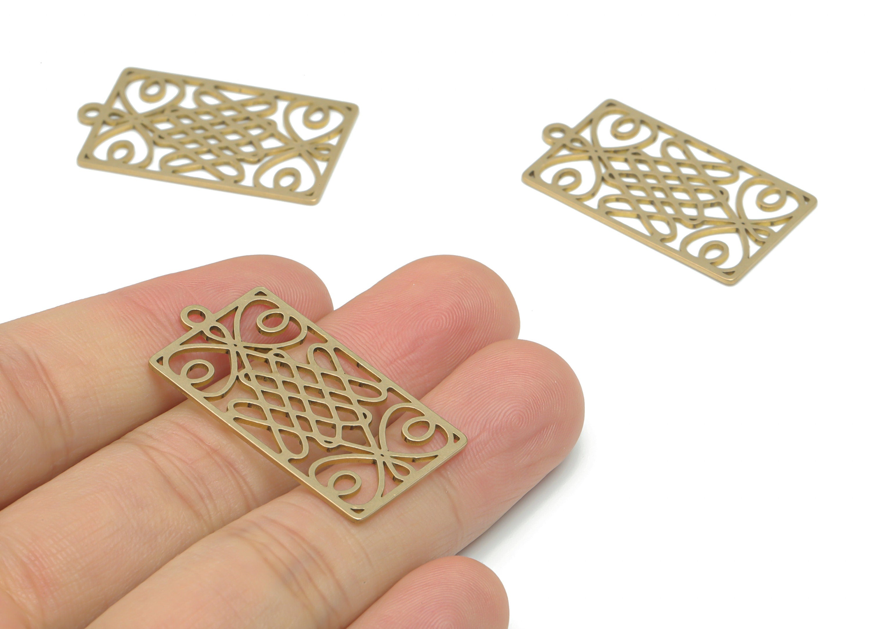 Brass Rectangle Knot Earring Charms - Raw Brass Rectangle Flower Pendant - Jewelry Making Supplies - 35.82x19.89x0.71mm - PPA2578 - DOMEDBAZAAR