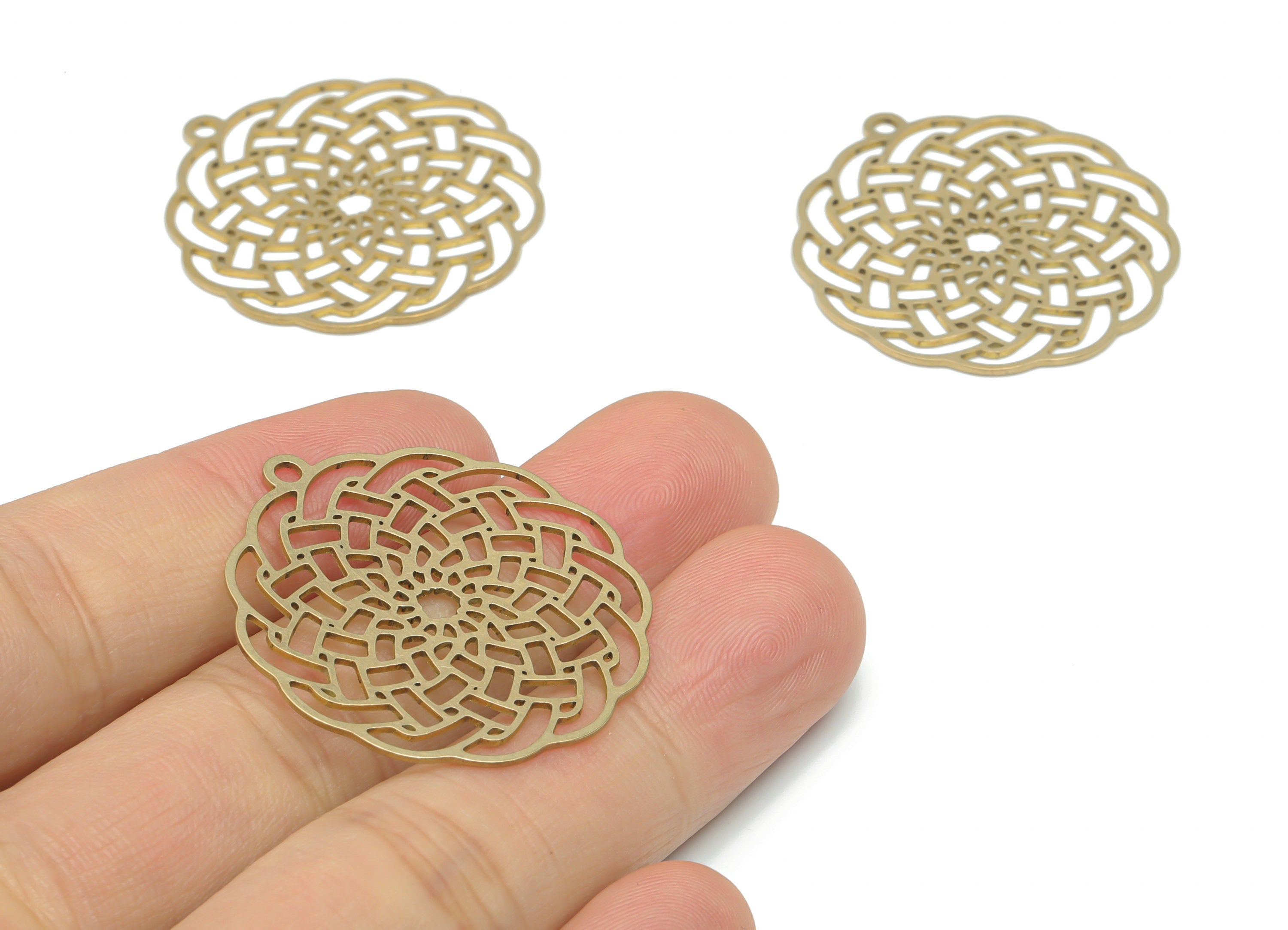 Brass Botanical Flower Sun Earring Charms - Raw Brass Sun Flower Pendant - DIY Jewelry Making Supplies - 35.77x33.26x0.65mm - PPA2777 - DOMEDBAZAAR