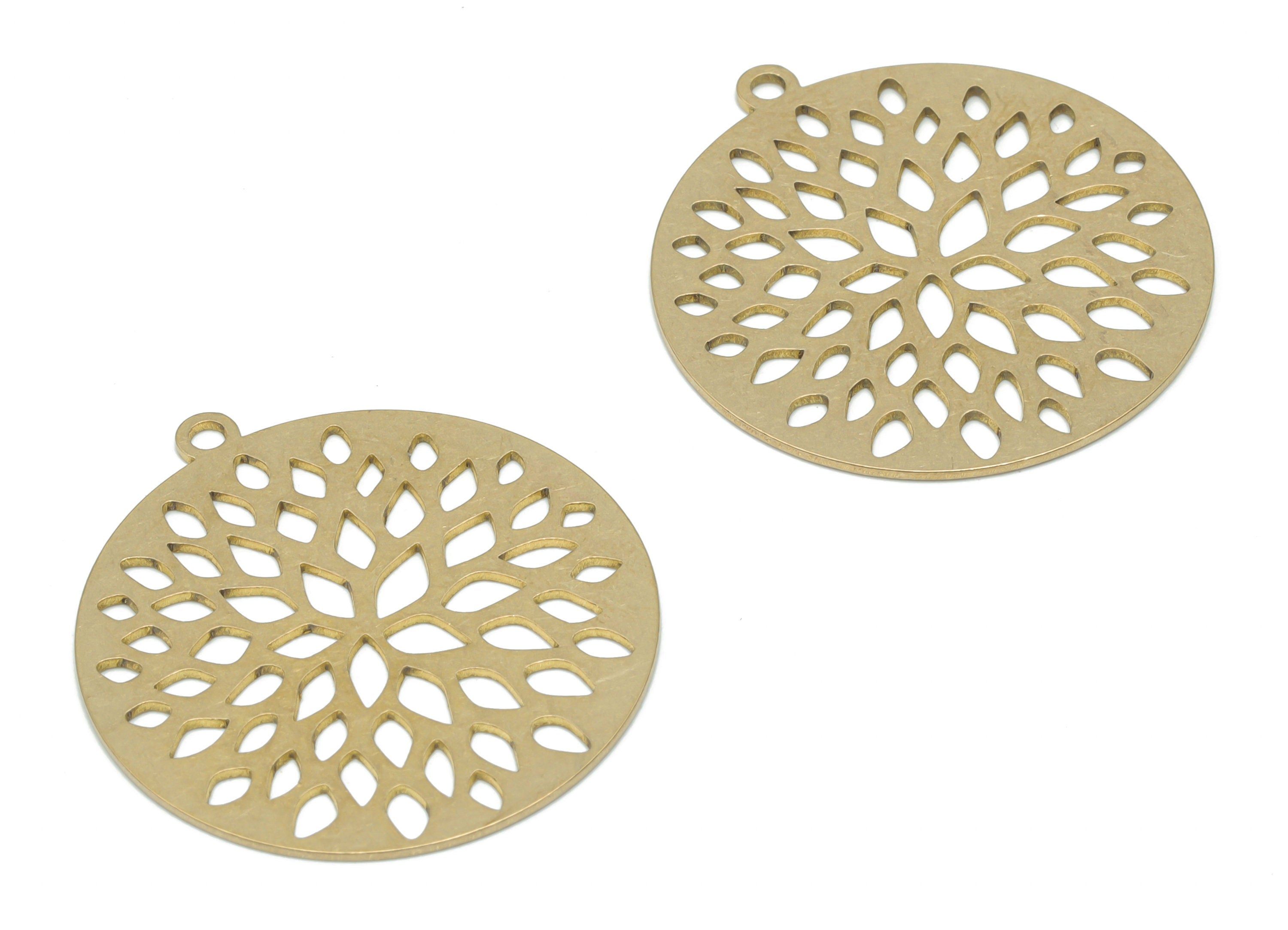 Brass Bubble Round Earring Charms - Raw Brass Flower Circle Pendant - DIY Jewelry Making Supplies - 34.84x31.99x0.64mm - PPA2656 - DOMEDBAZAAR