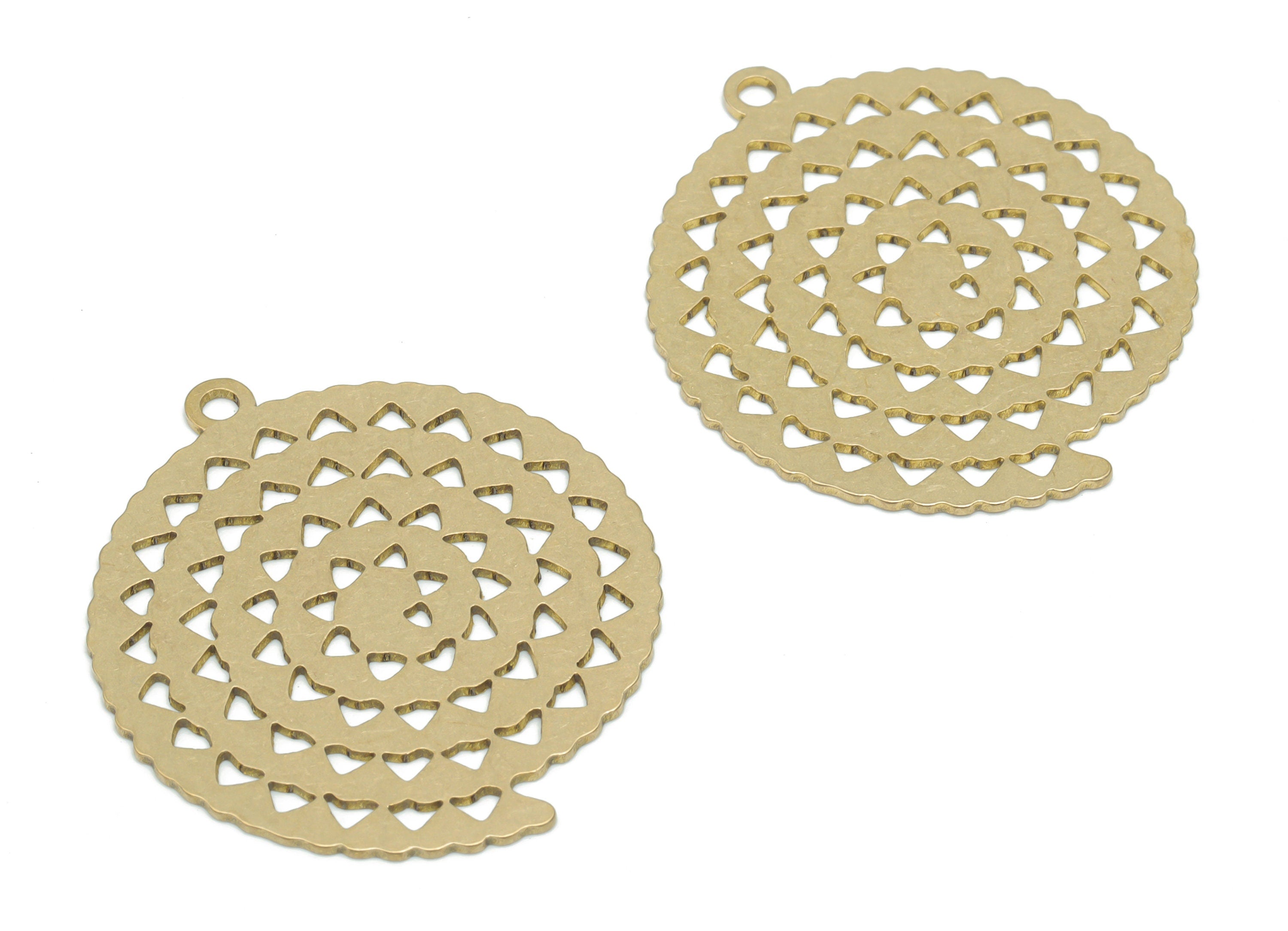 Brass Spiral Round Hearts Earring Charms - Raw Brass Triangles Circle Pendant - DIY Jewelry Making Supplies - 34.66x30.28x0.65mm - PPA2875 - DOMEDBAZAAR