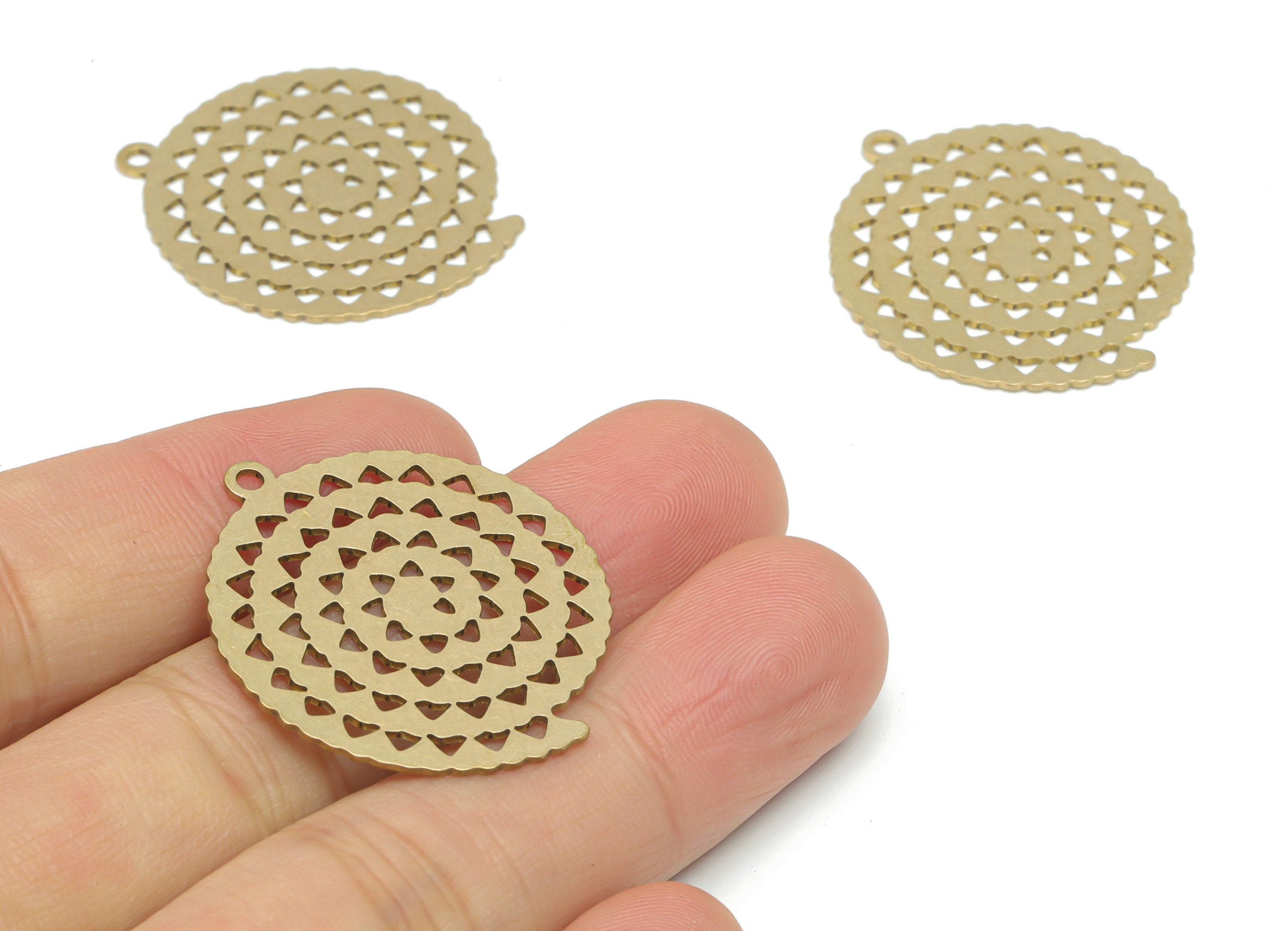 Brass Spiral Round Hearts Earring Charms - Raw Brass Triangles Circle Pendant - DIY Jewelry Making Supplies - 34.66x30.28x0.65mm - PPA2875 - DOMEDBAZAAR
