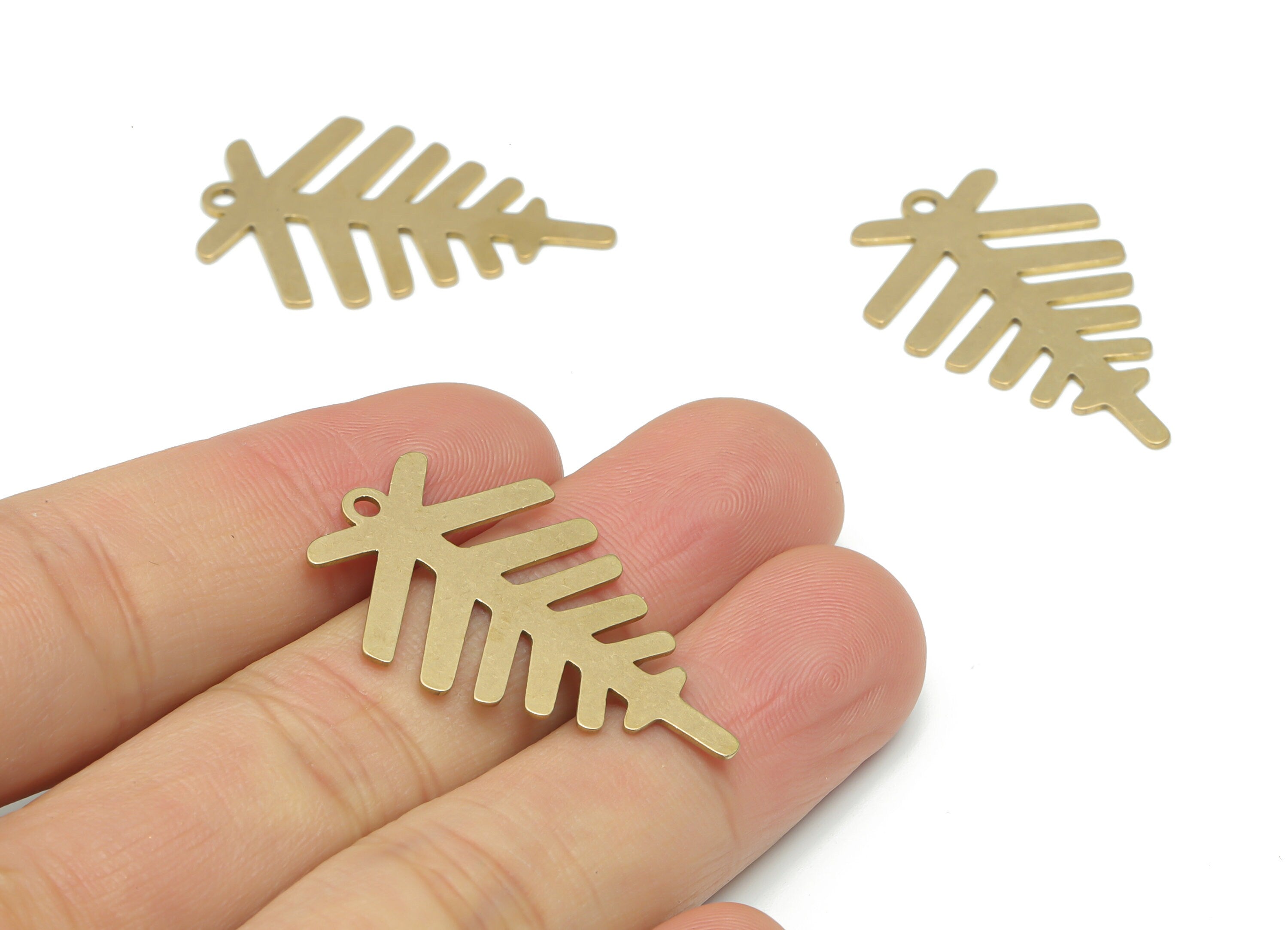 Brass Fishbone Leaves Earring Charms - Raw Brass Leaf Pendant - DIY Jewelry Making Supplies - 34.92x22.78x0.64mm - PPA2586 - DOMEDBAZAAR