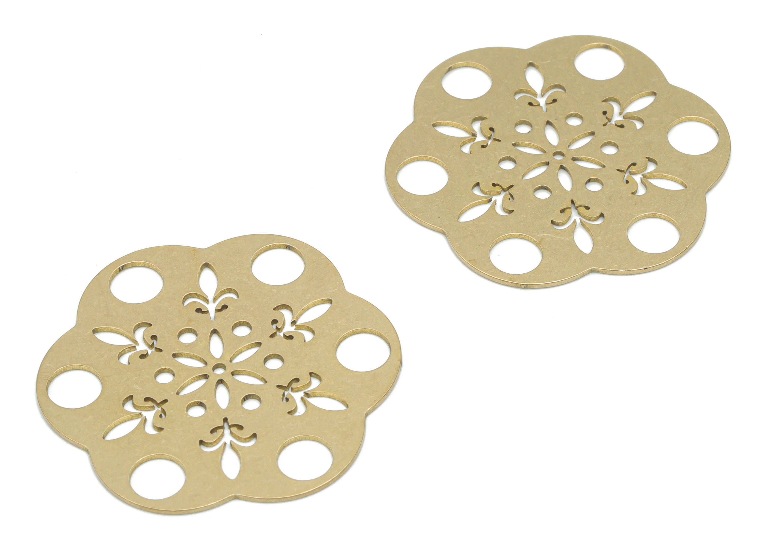 Brass Flower Earring Connectors - Raw Brass Flower Charms and Pendant - DIY Jewelry Making Supplies - 34.89x32.44x0.62mm - PPA2585 - DOMEDBAZAAR