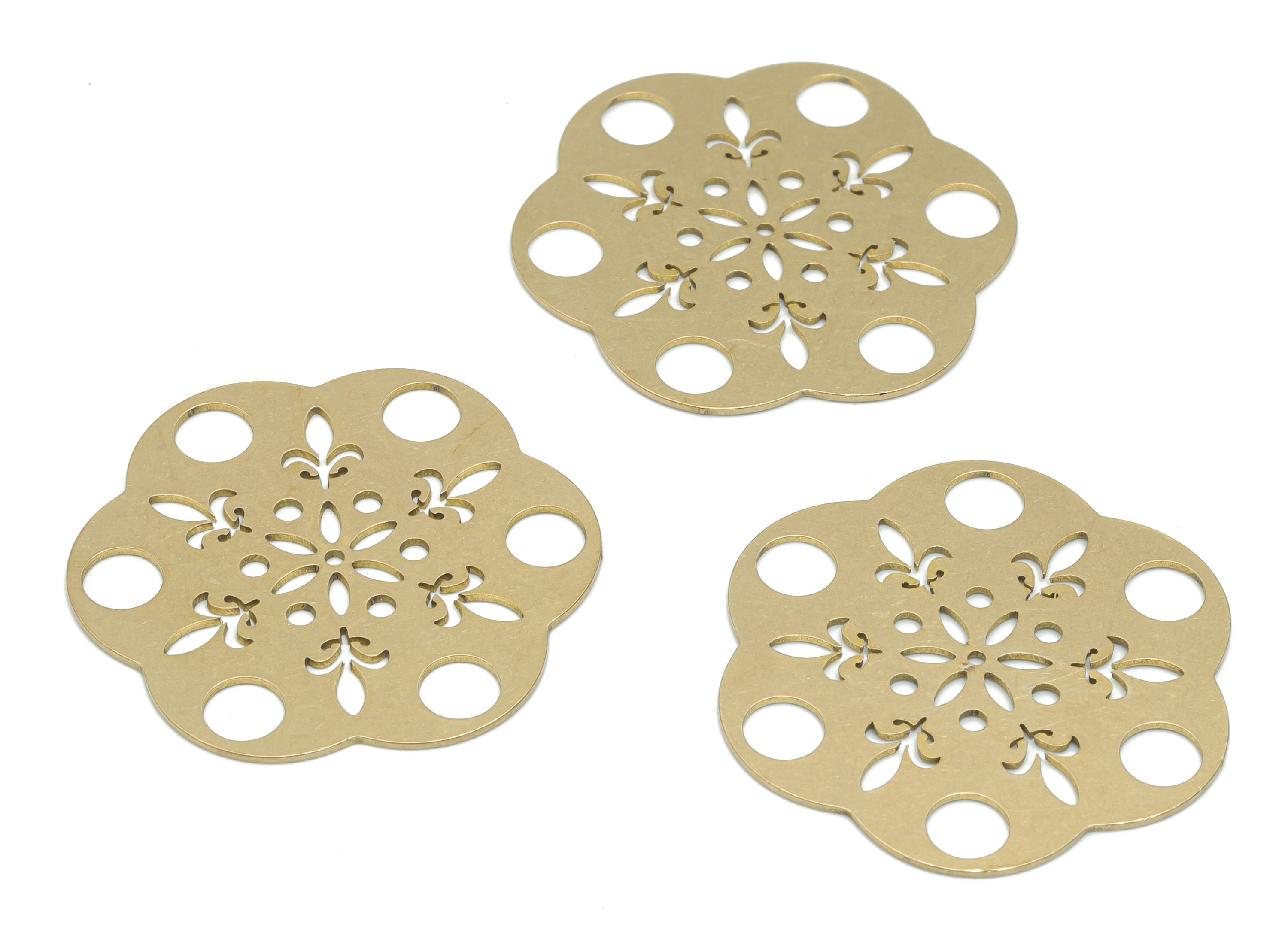 Brass Flower Earring Connectors - Raw Brass Flower Charms and Pendant - DIY Jewelry Making Supplies - 34.89x32.44x0.62mm - PPA2585 - DOMEDBAZAAR