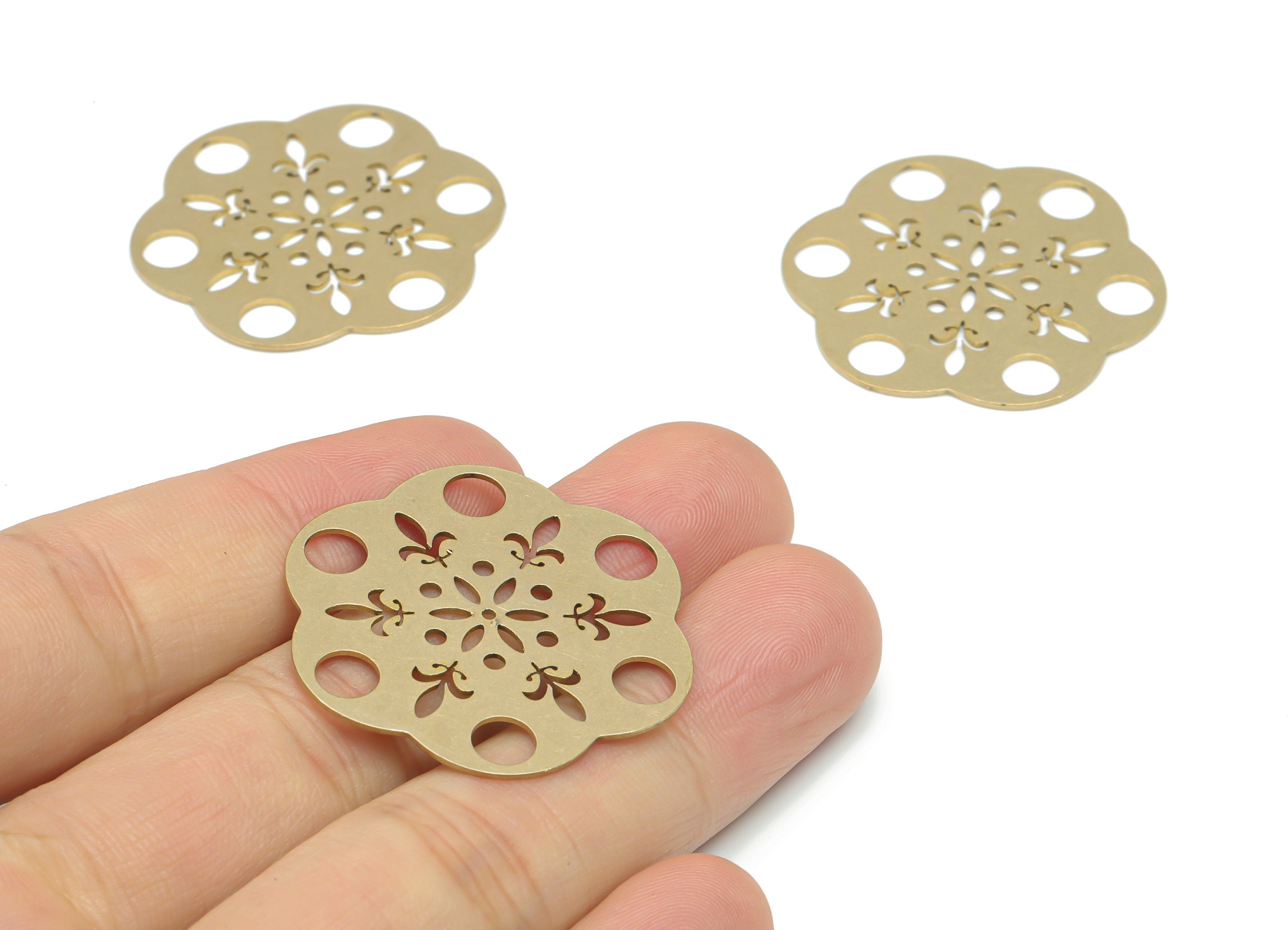 Brass Flower Earring Connectors - Raw Brass Flower Charms and Pendant - DIY Jewelry Making Supplies - 34.89x32.44x0.62mm - PPA2585 - DOMEDBAZAAR